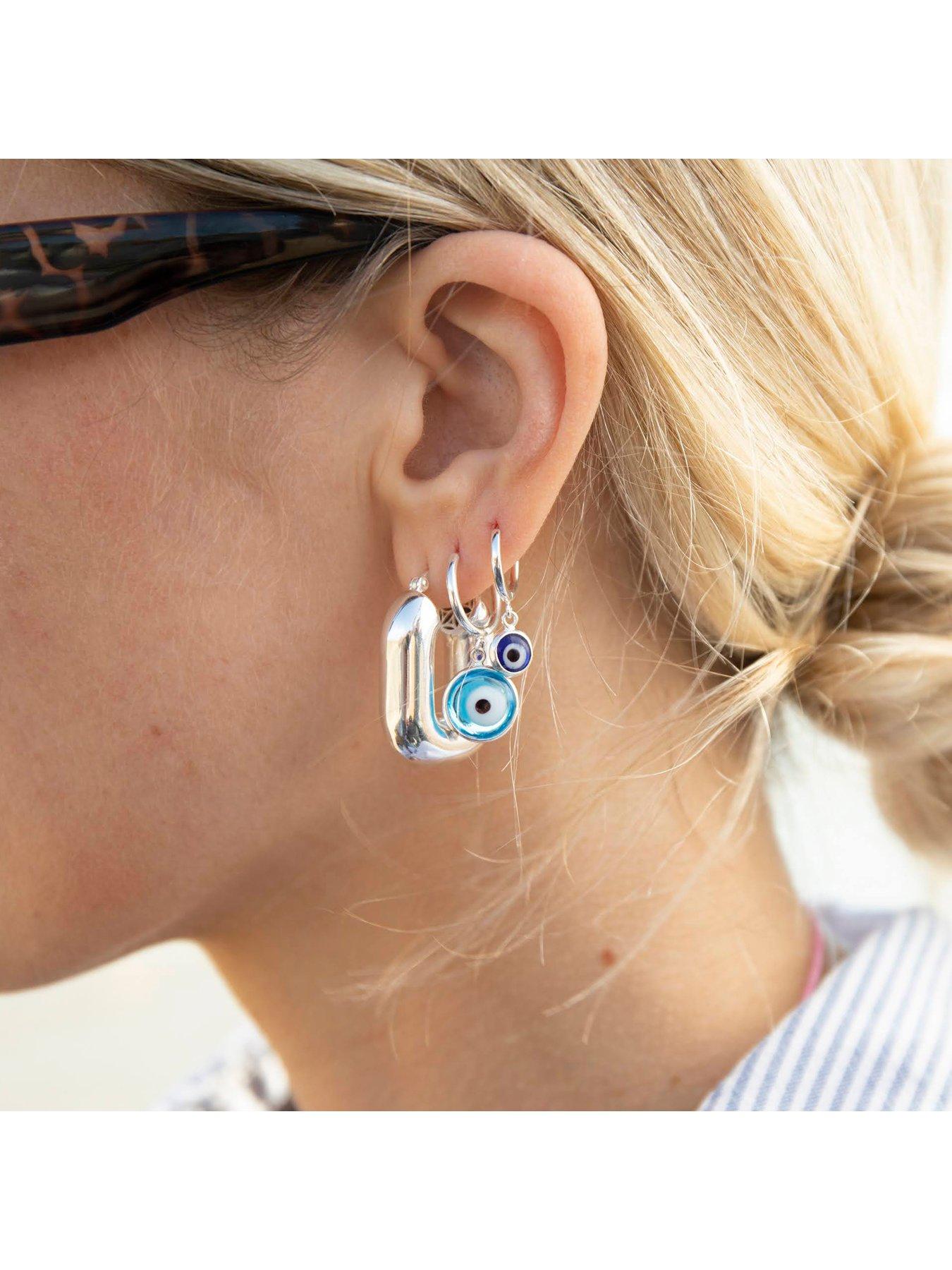  image of seol-gold-sterling-silver-evil-eye-glass-charm-hoops
