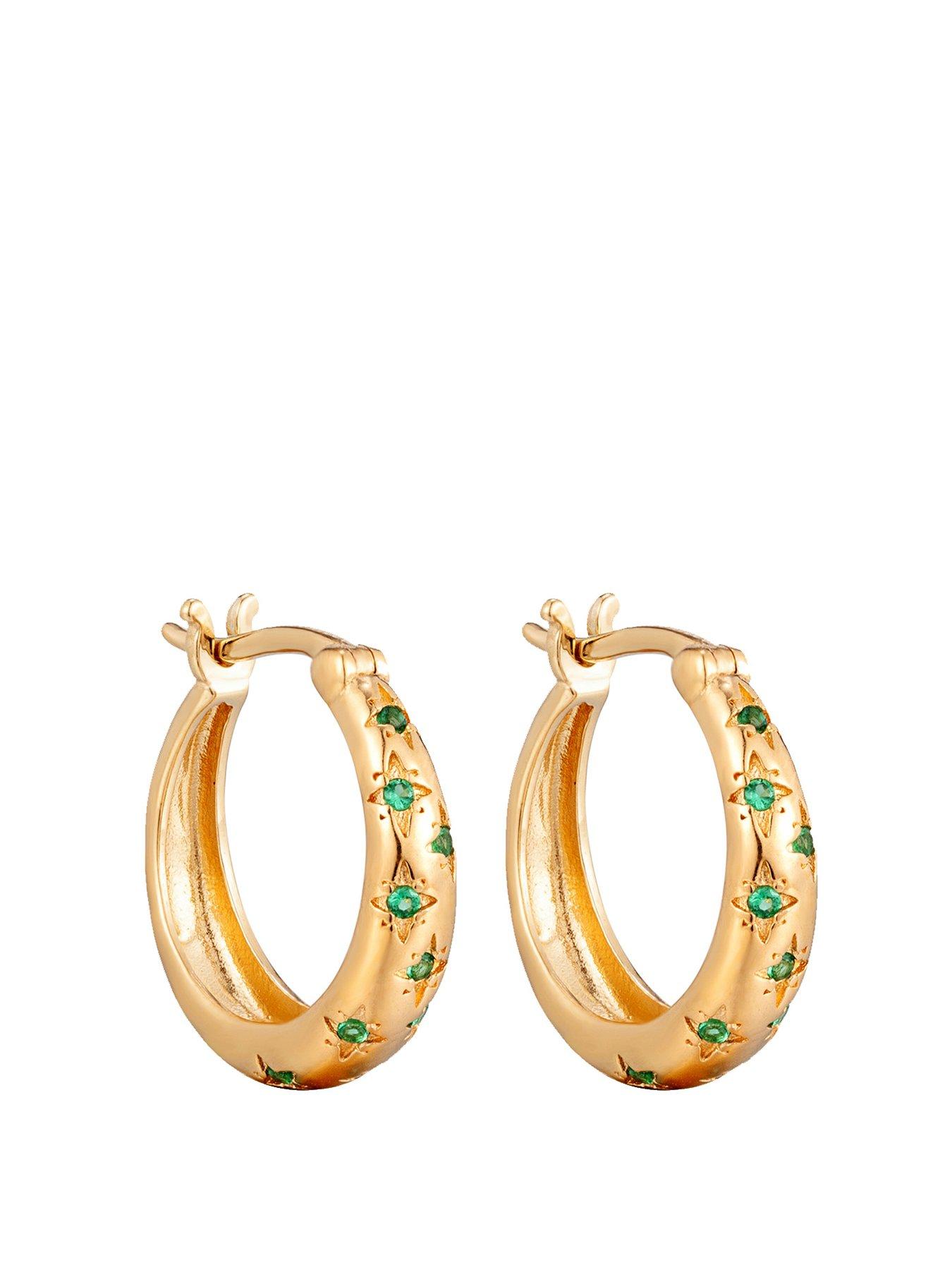 image of seol-gold-18ct-gold-plated-emerald-star-hoops