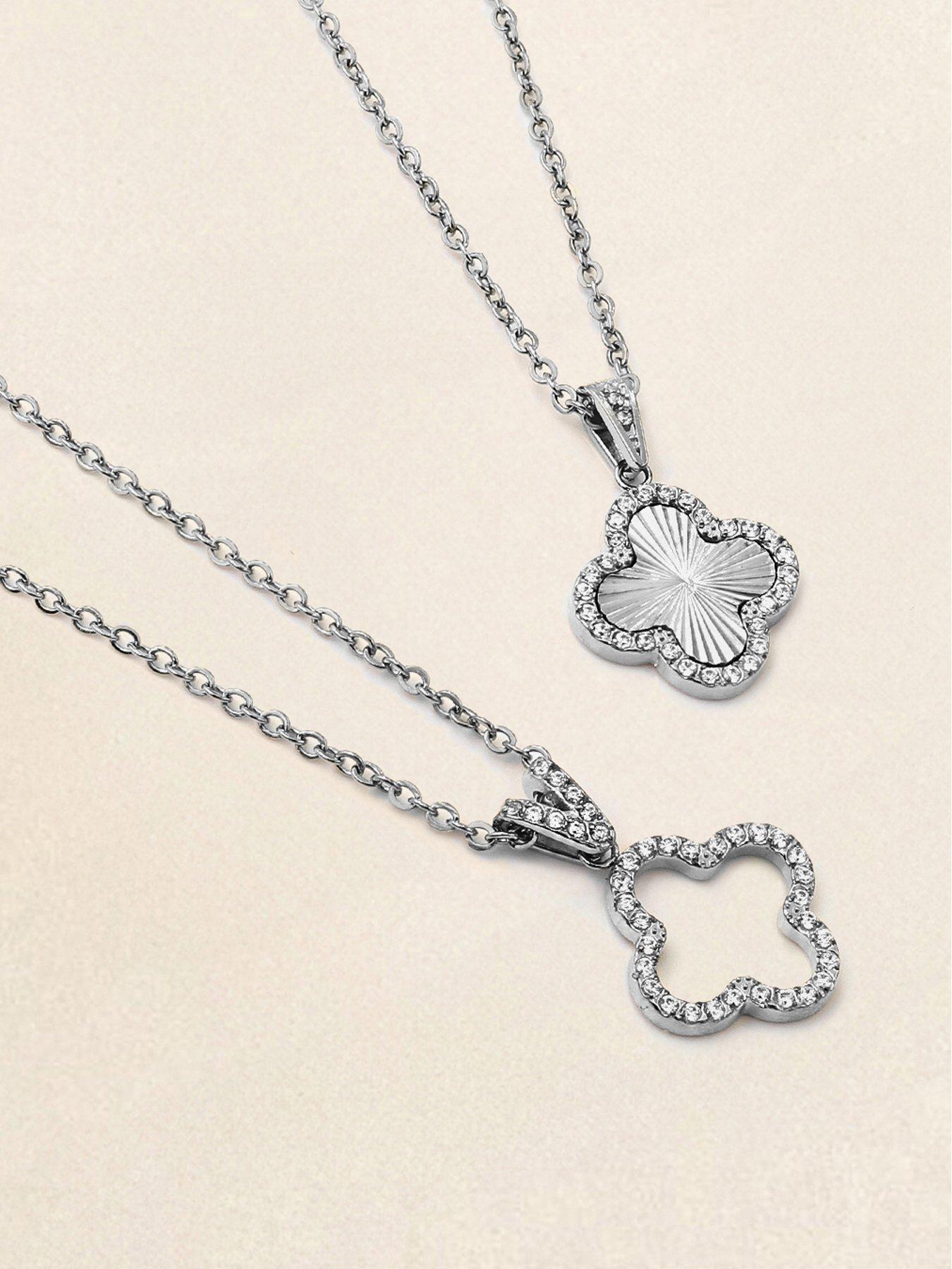  image of say-it-with-cz-clover-necklace-silver