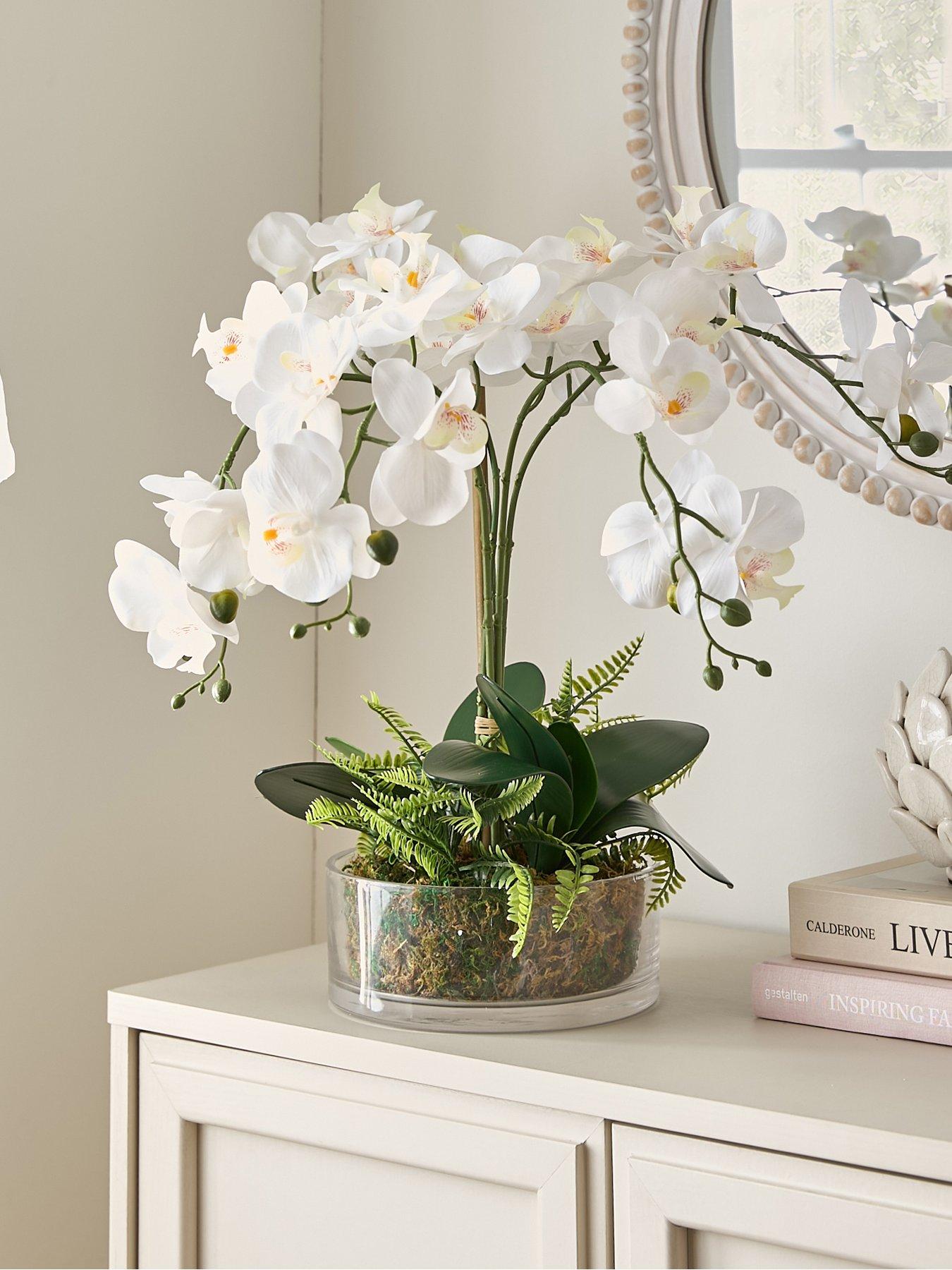Very Home Real Touch 5-Stem Faux Orchid with Fern in Glass Pot