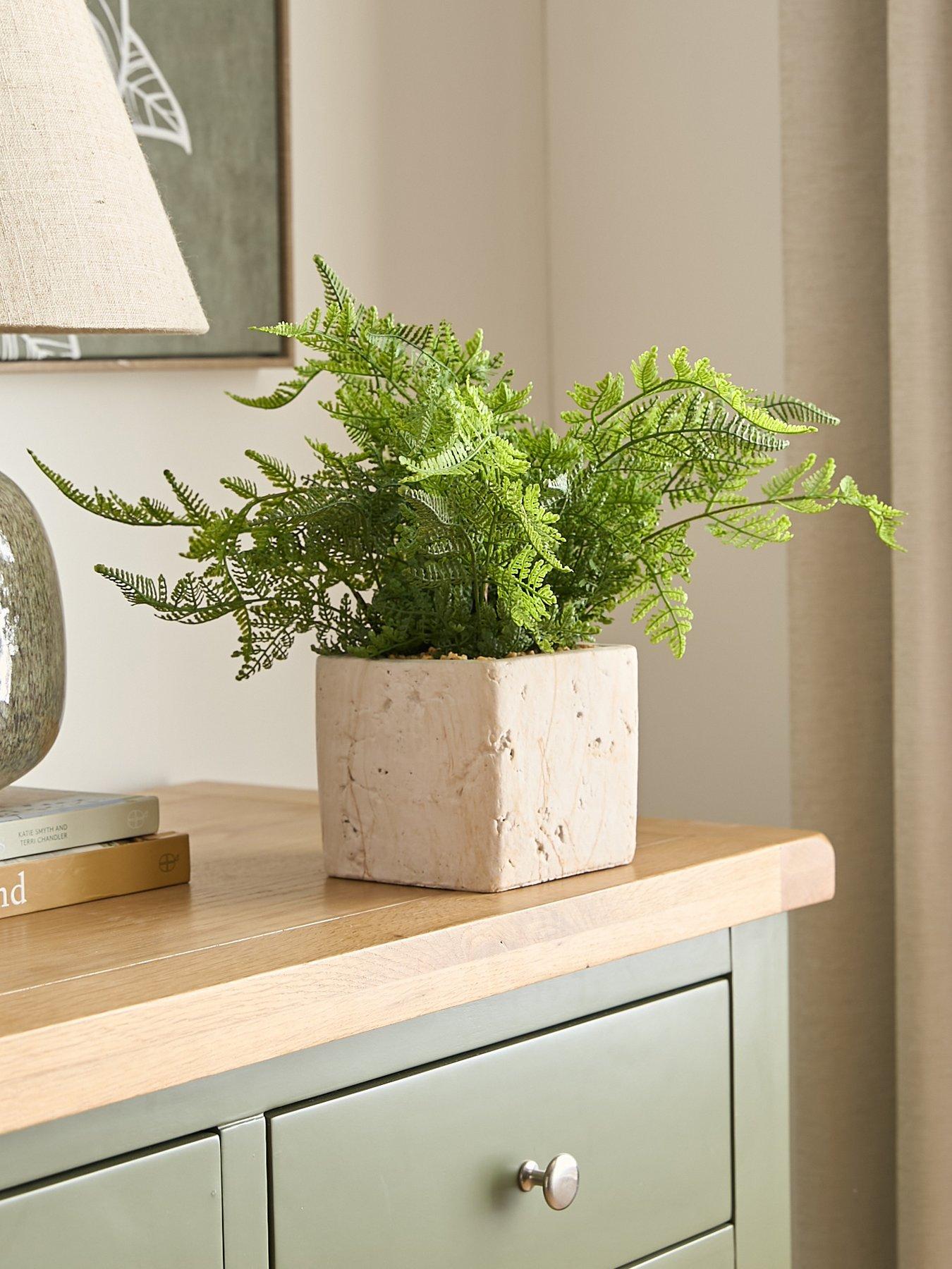 Image 1 of 6 of Very Home Artificial Fern in Travertine-Style Pot