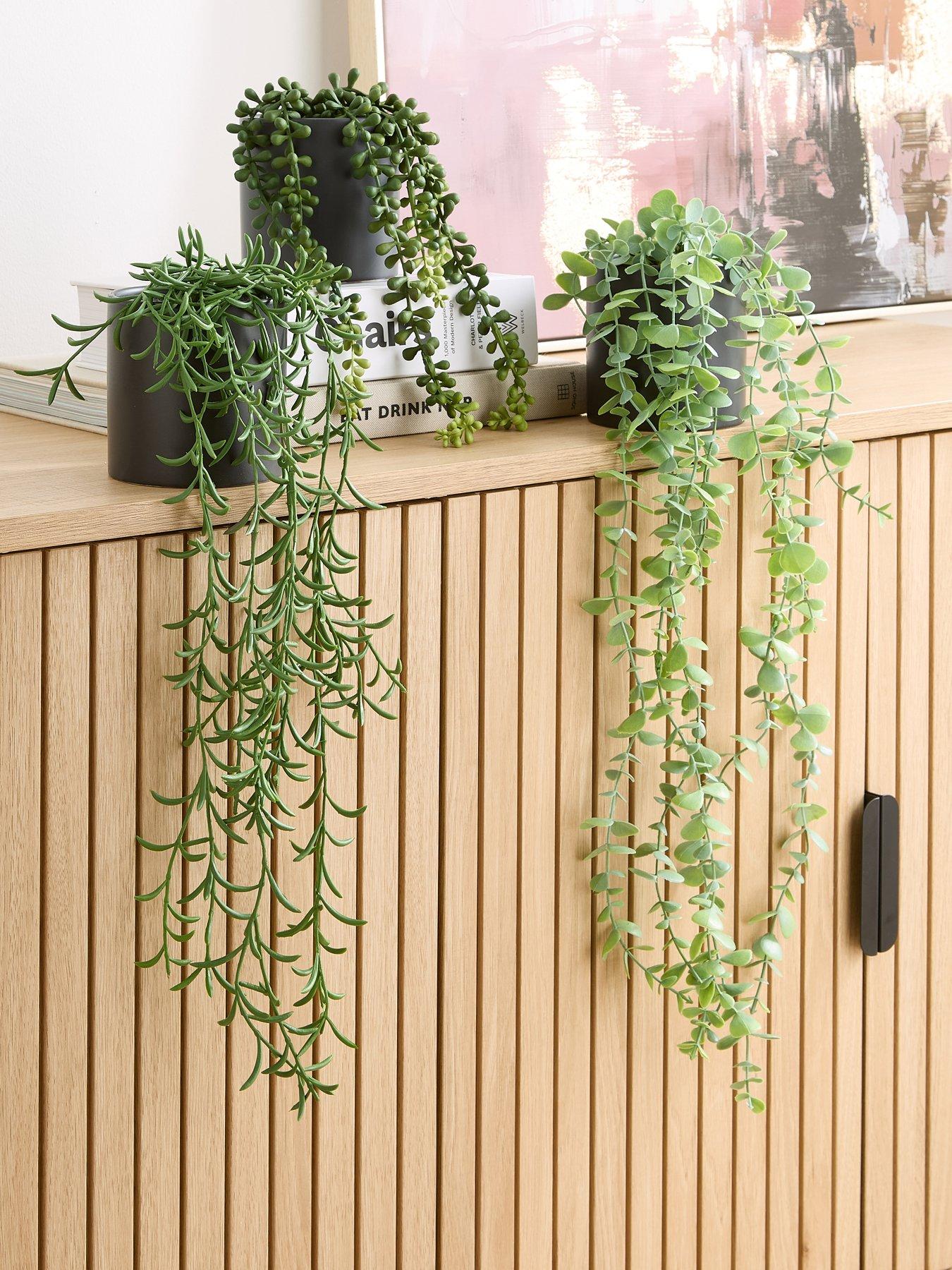 undefined Set Of 3 Trailing Faux Plants In Black Ceramic Pots