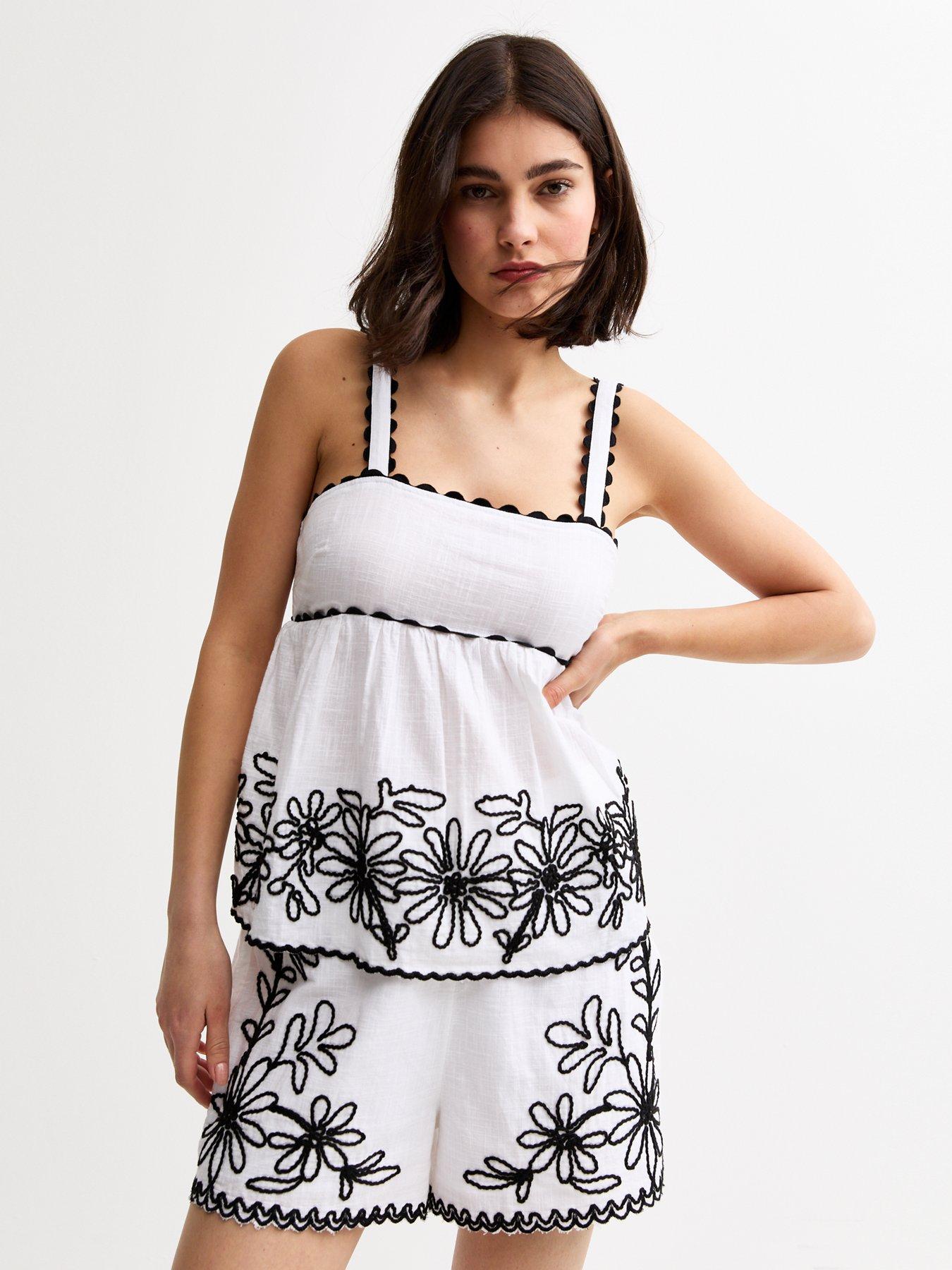  image of new-look-daisy-embroidered-cami-top-white