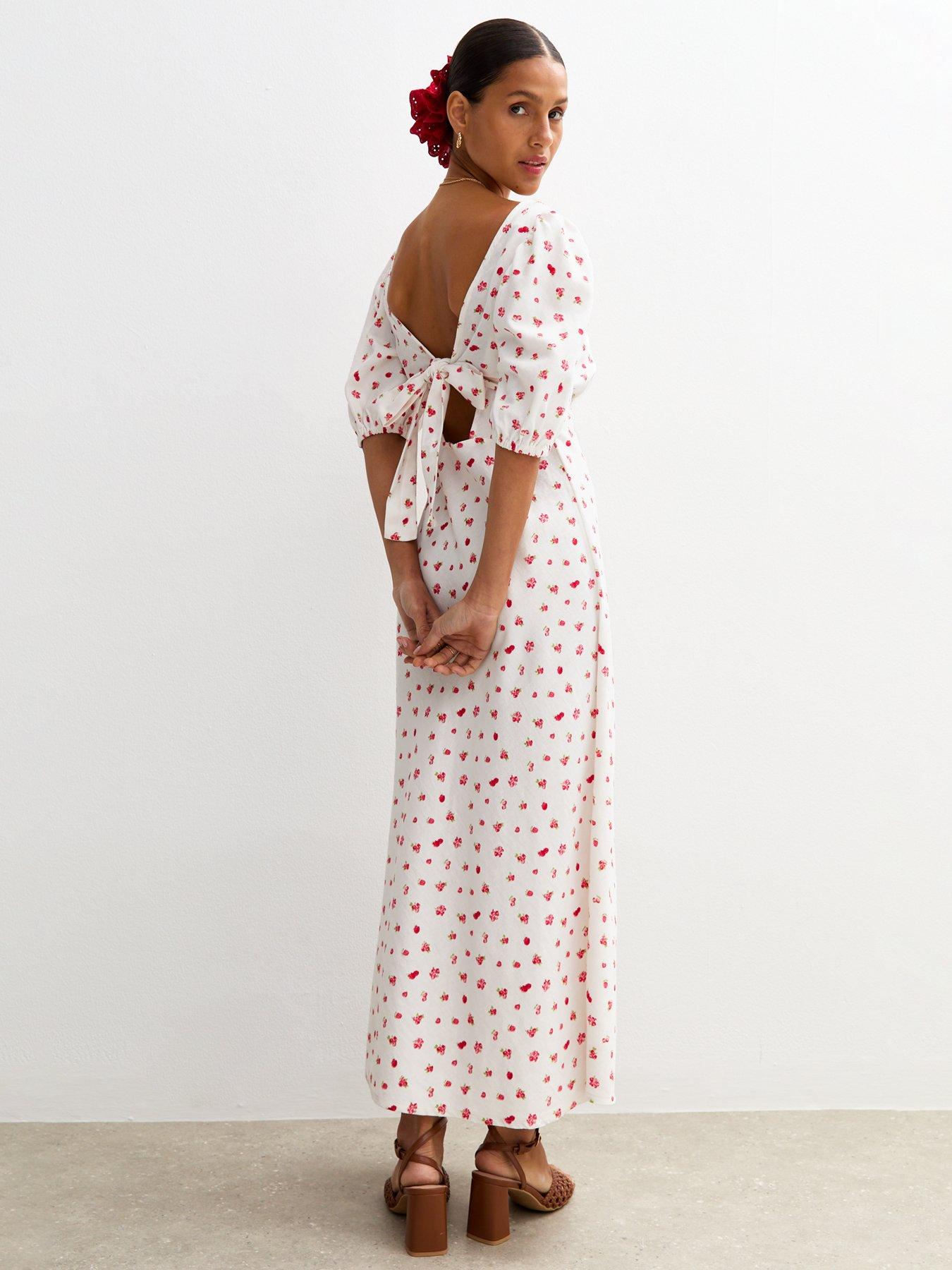 stillFront image of new-look-berry-print-tie-back-midi-dress-white