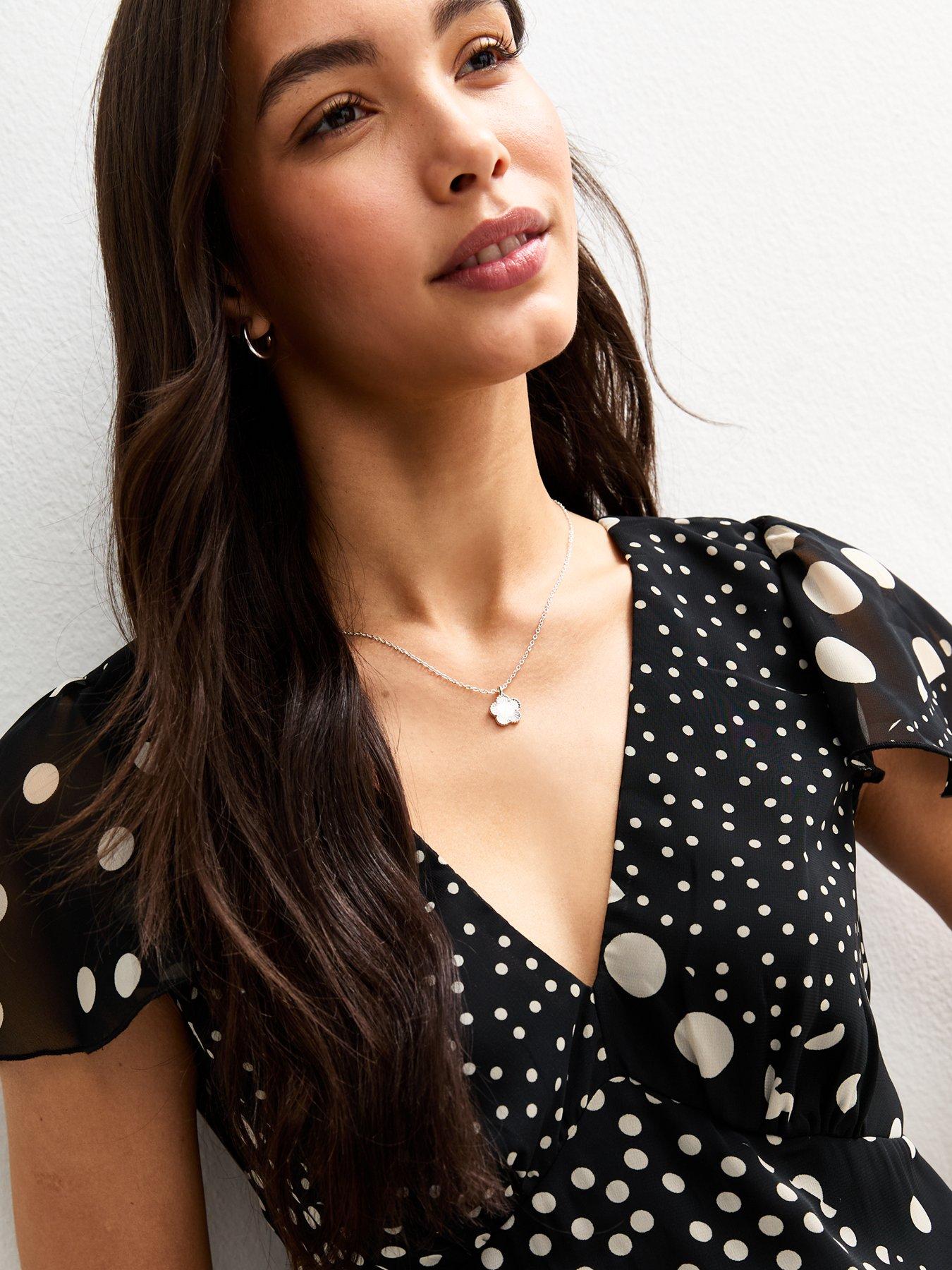 Image 4 of 4 of New Look Black Spot Print V-neck Midi Dress