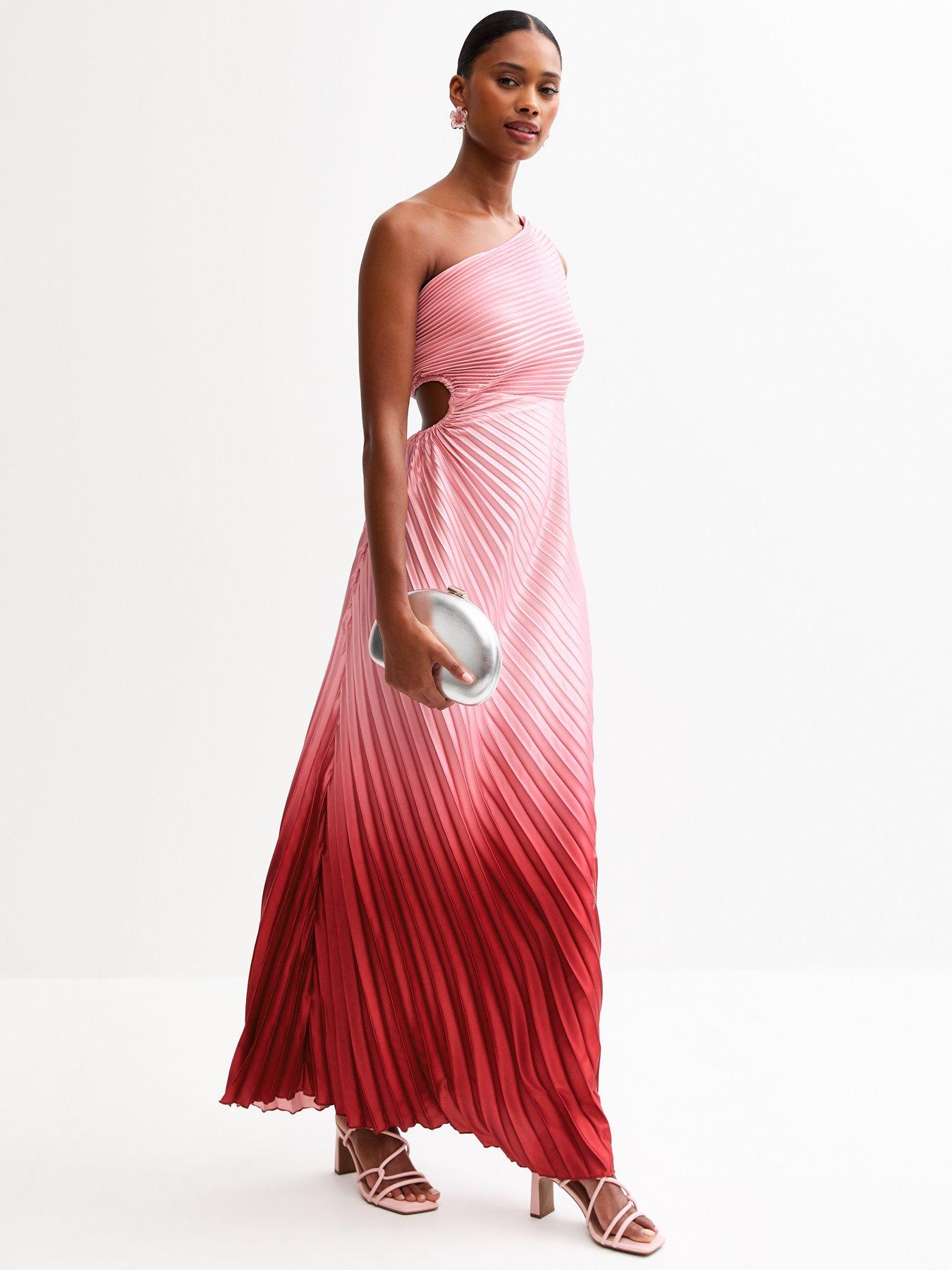 New Look Ombre Pleated Satin Maxi Dress Pink Littlewoods