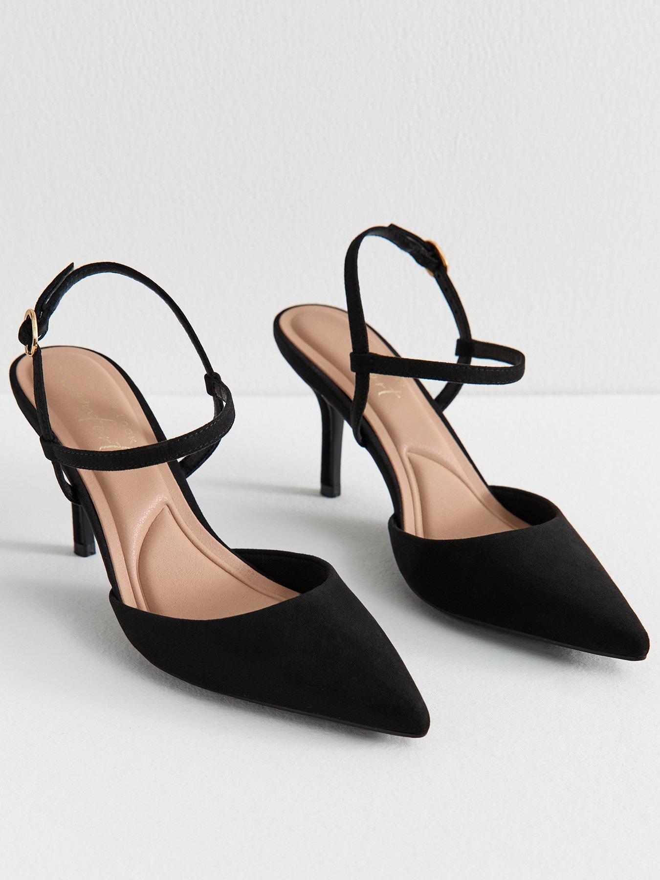 undefined Black Faux Suede Pointed Toe Court Shoes