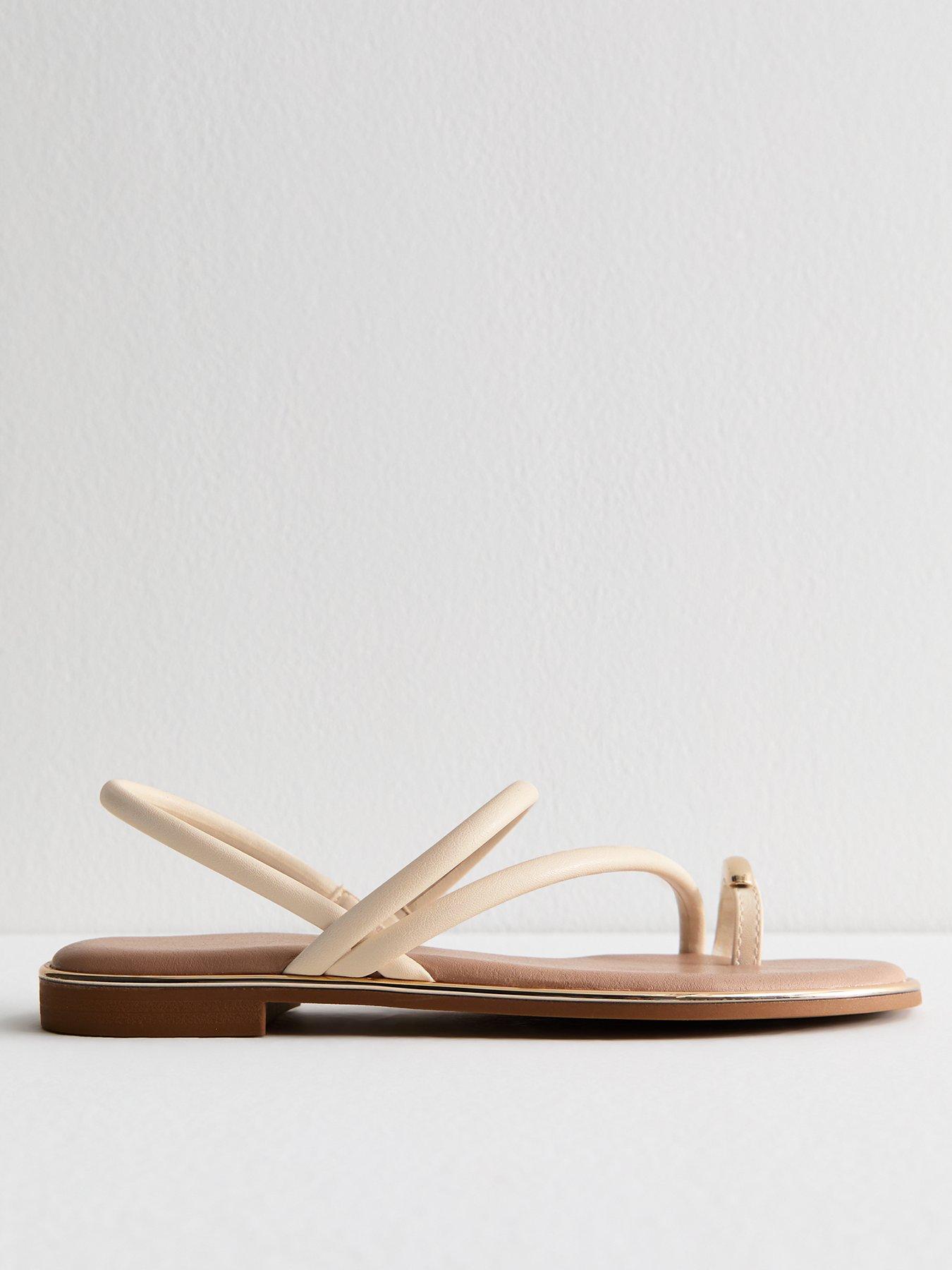 undefined Off White Faux Leather Snake Print Sandals - Cream