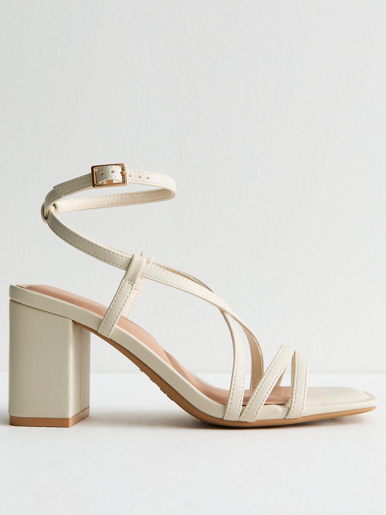 New Look Off White Faux Leather Block Heel Multi Strap Sandals