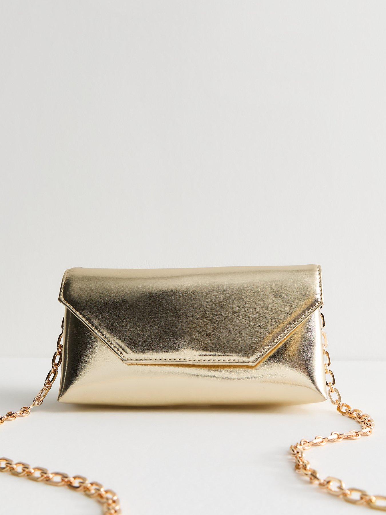 undefined Metallic Faux Leather Clutch - Gold