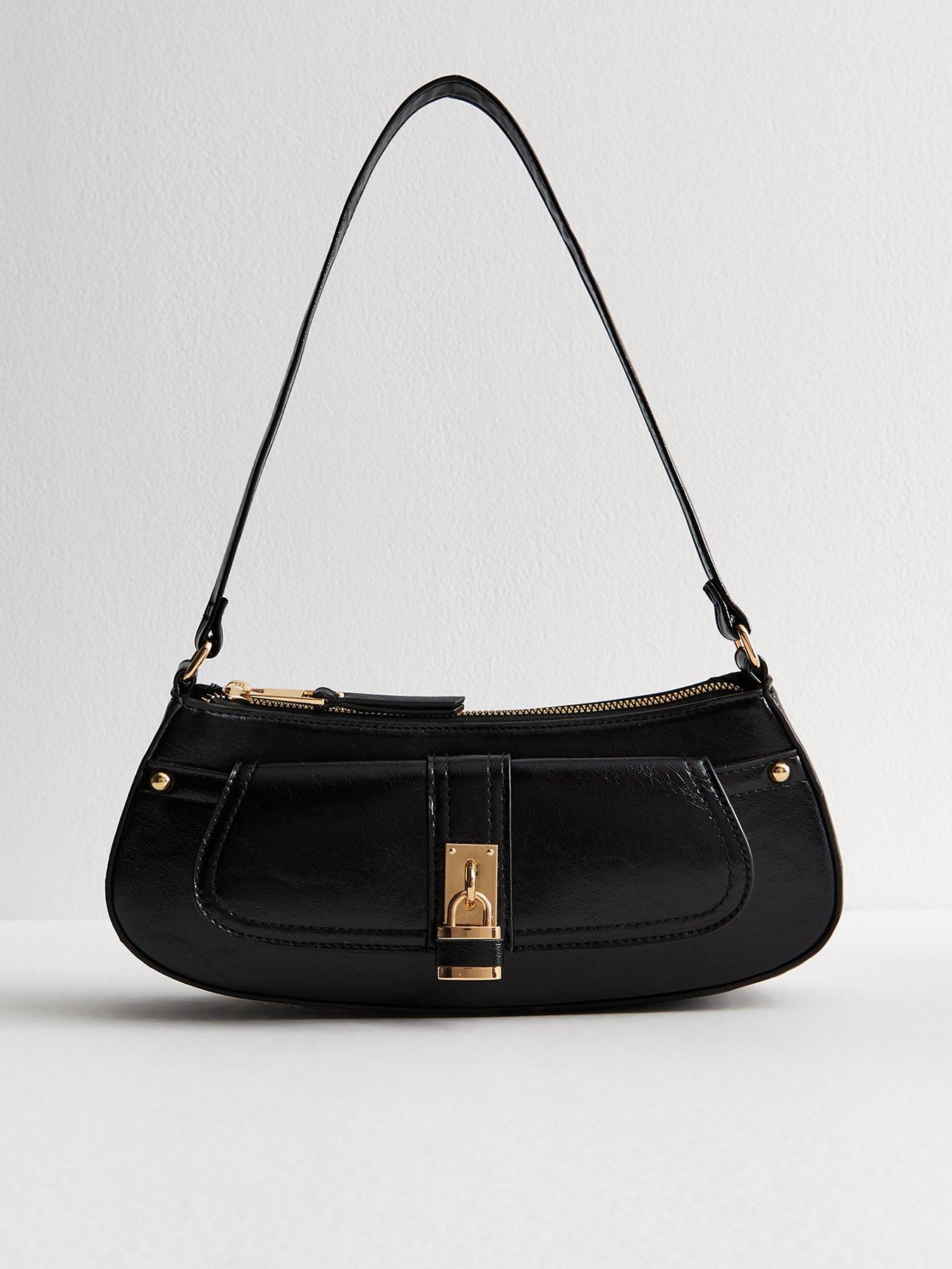 undefined Black Patent Faux Leather Padlock Detail Mini Shoulder Bag