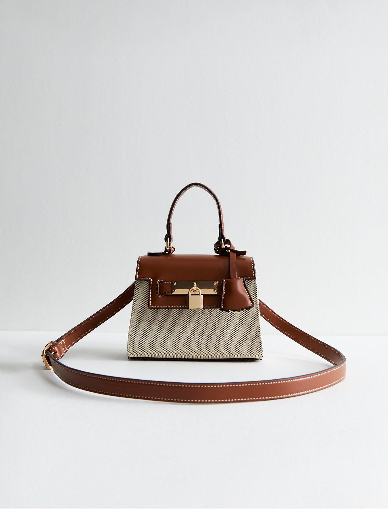  image of new-look-talia-faux-leather-and-canvas-mini-crossbody-bag-brown