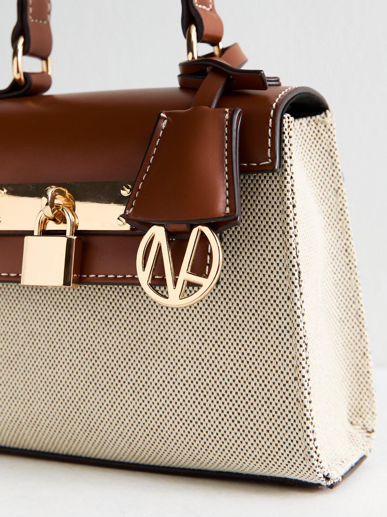  image of new-look-talia-faux-leather-and-canvas-mini-crossbody-bag-brown