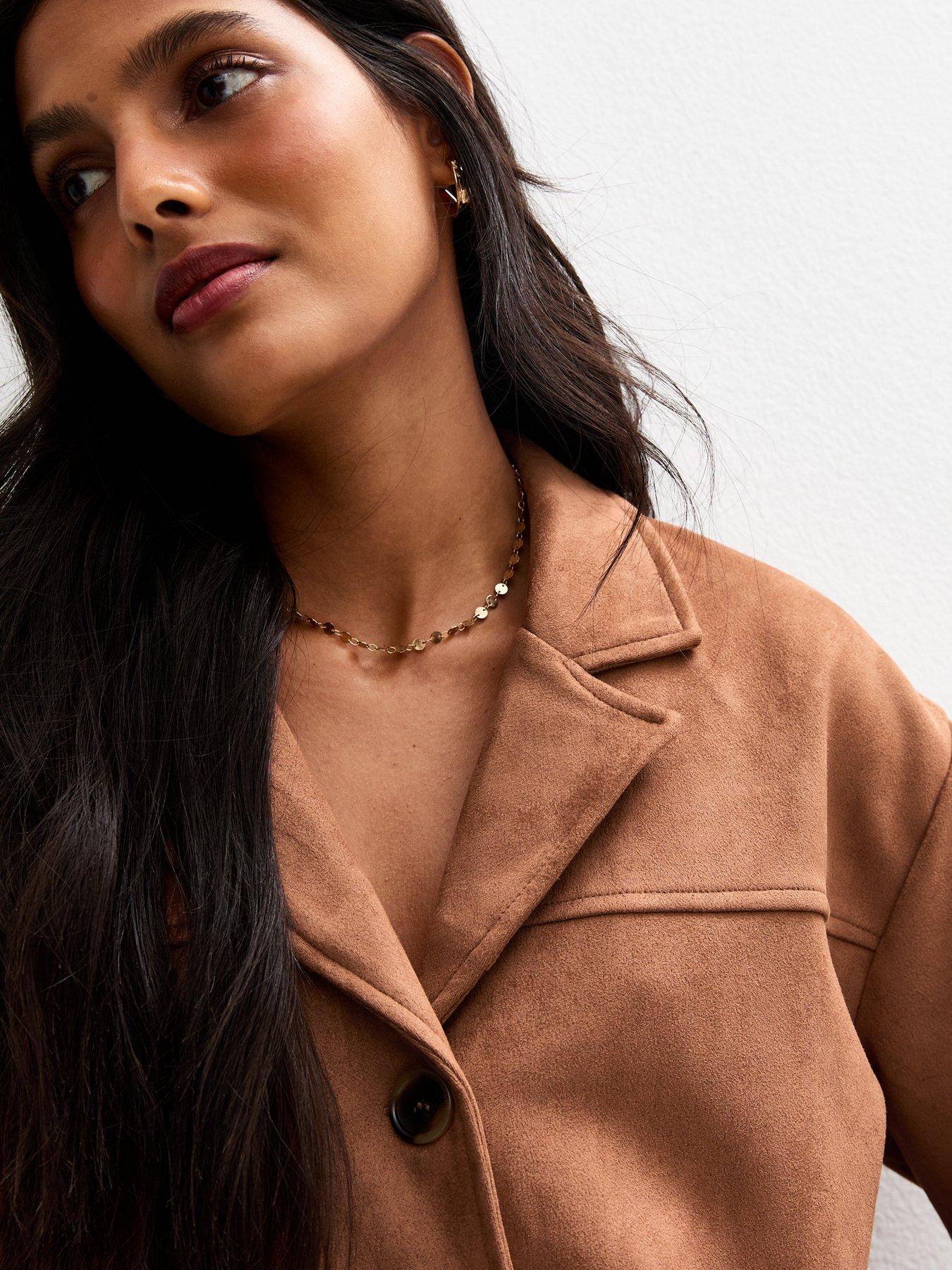 ALFANI PETITE Suede Jacket Blazer Button Front Women's Light Brown Tan Petite S