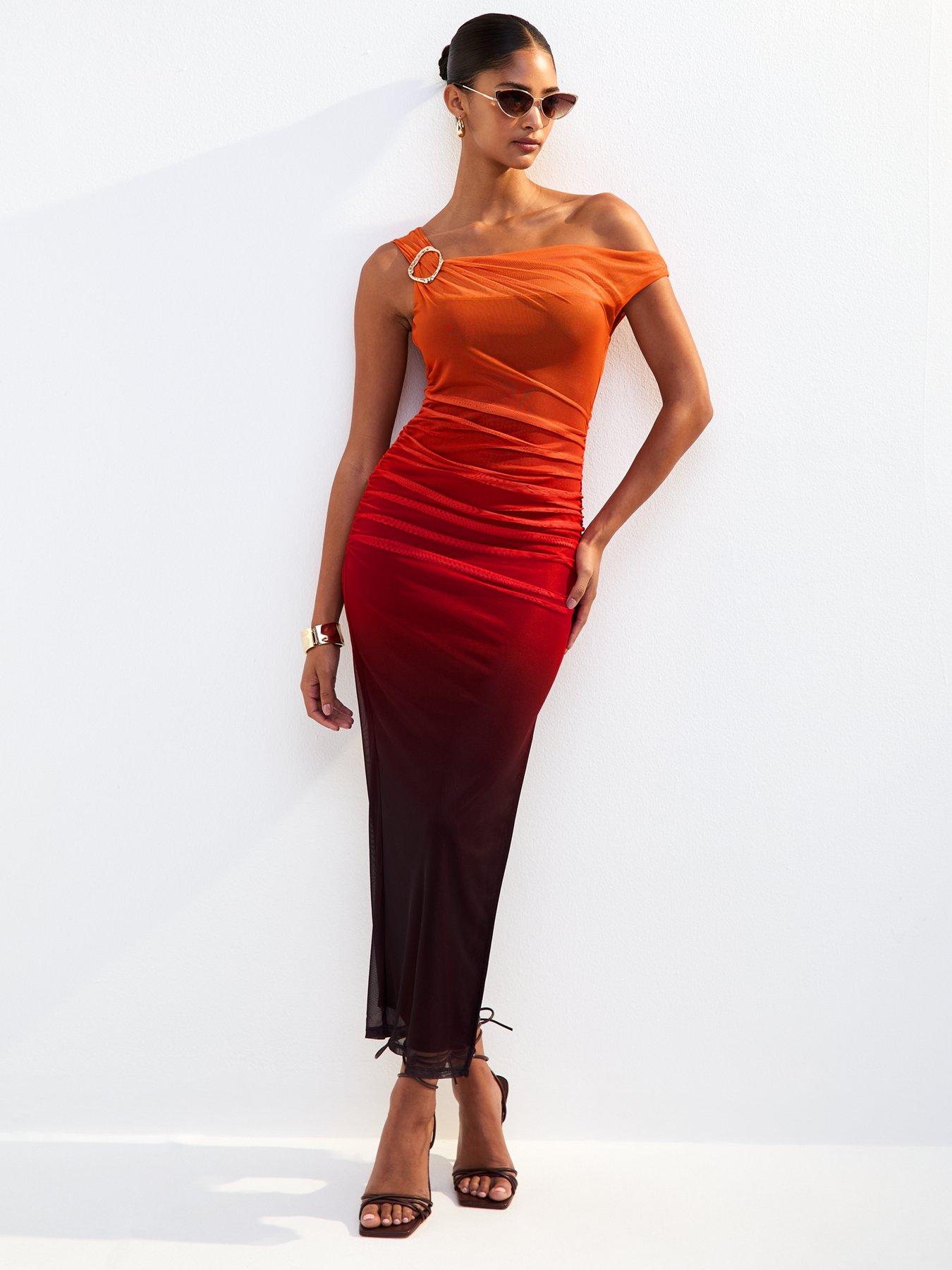 undefined Ombre Mesh Dress - Orange