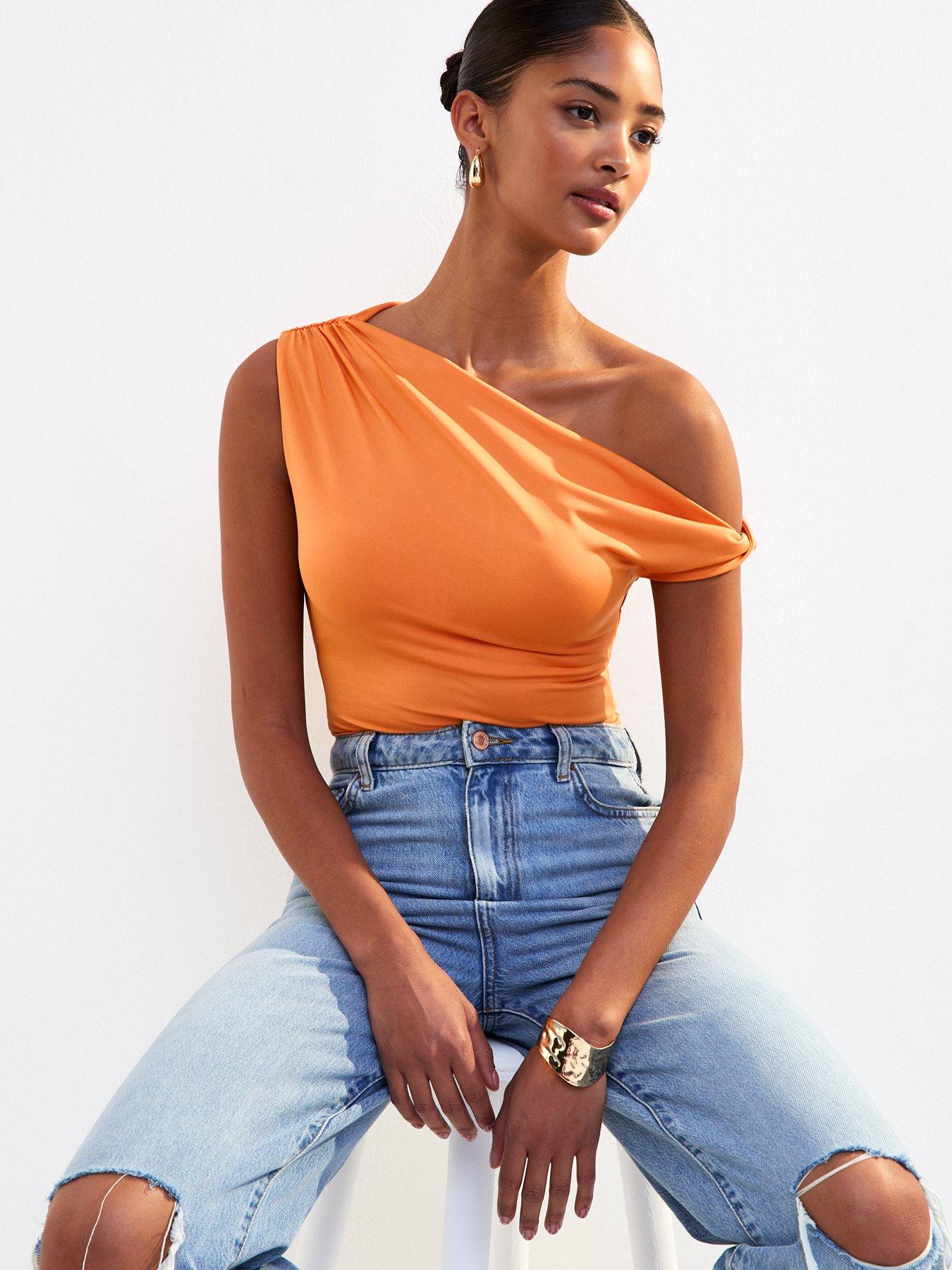 undefined Orange Twist Fallen Shoulder Bodysuit