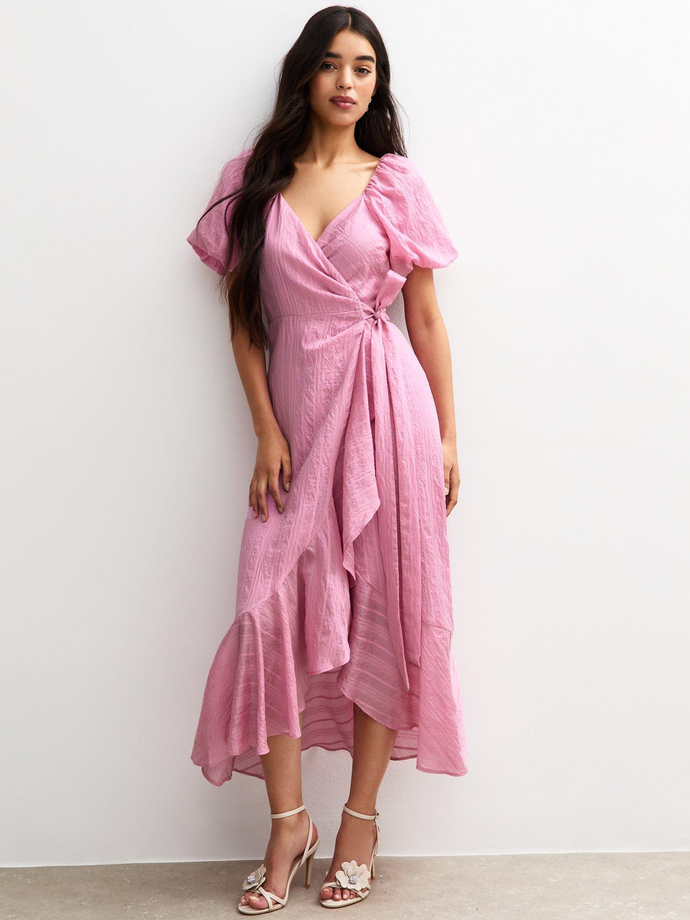 New Look Occ Text Wrap Ruffle Midi - Pink