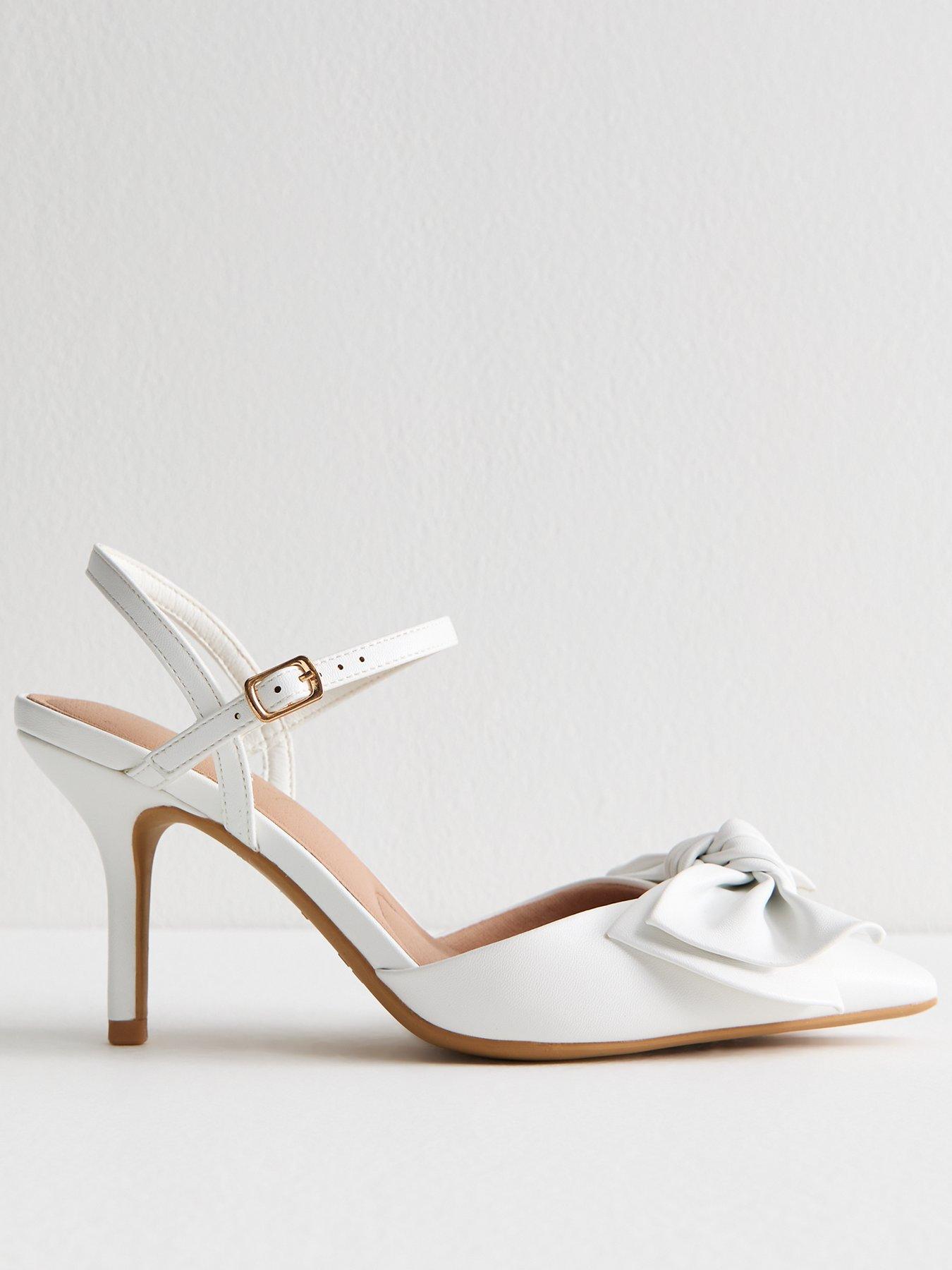 undefined White Faux Leather Bow Applique Open Court Shoes
