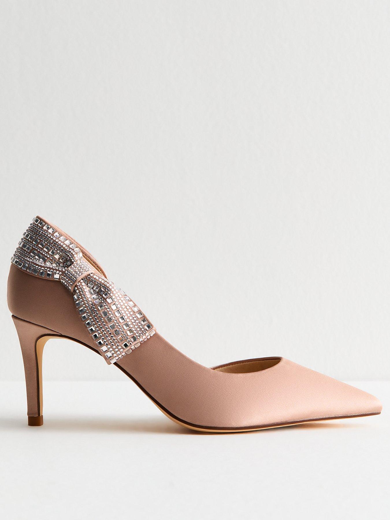 undefined Light Pink Satin Diamante Bow Dorsay Court Shoes