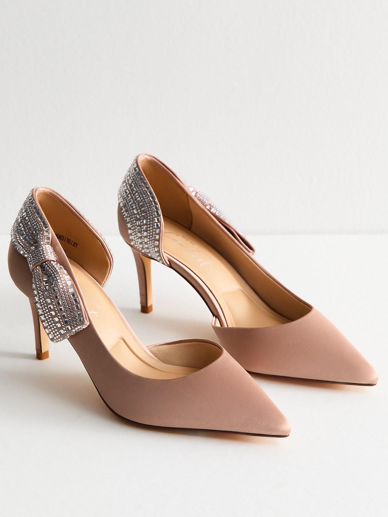 New Look Light Pink Satin Diamante Bow D'orsay Court Shoes Pink - Main Image