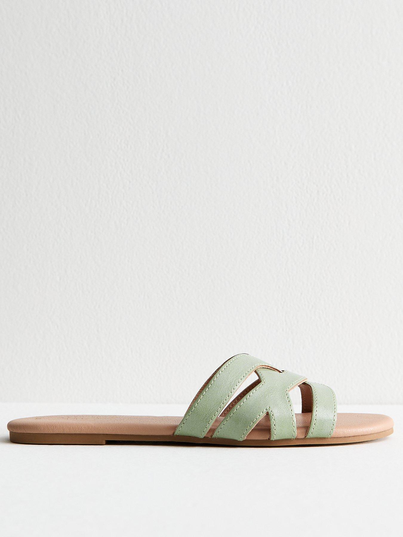 New Look Mint Green Faux Leather Cut Out Interwoven Strap Sandals