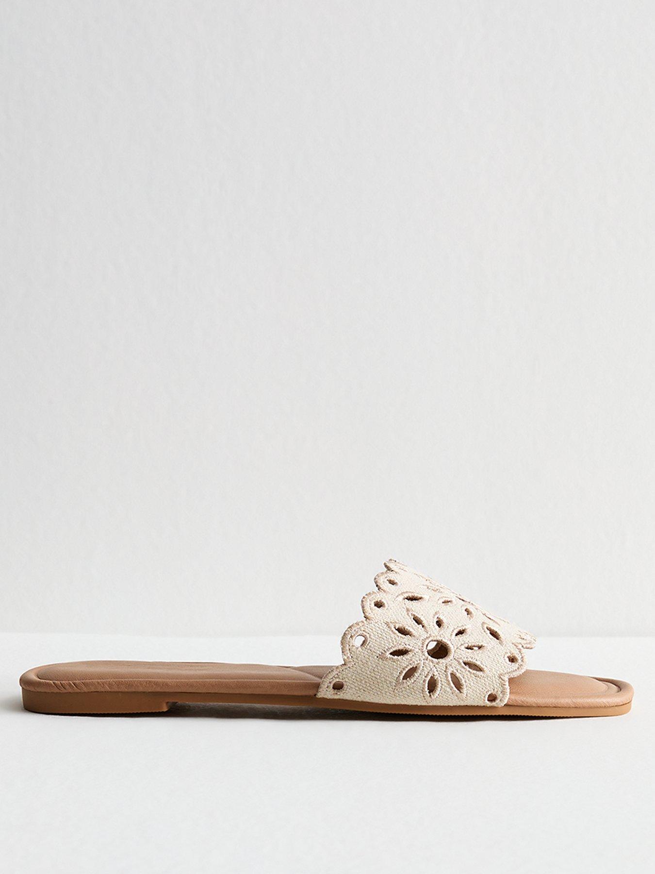 front image of new-look-floral-lazercut-linen-mule-sandals