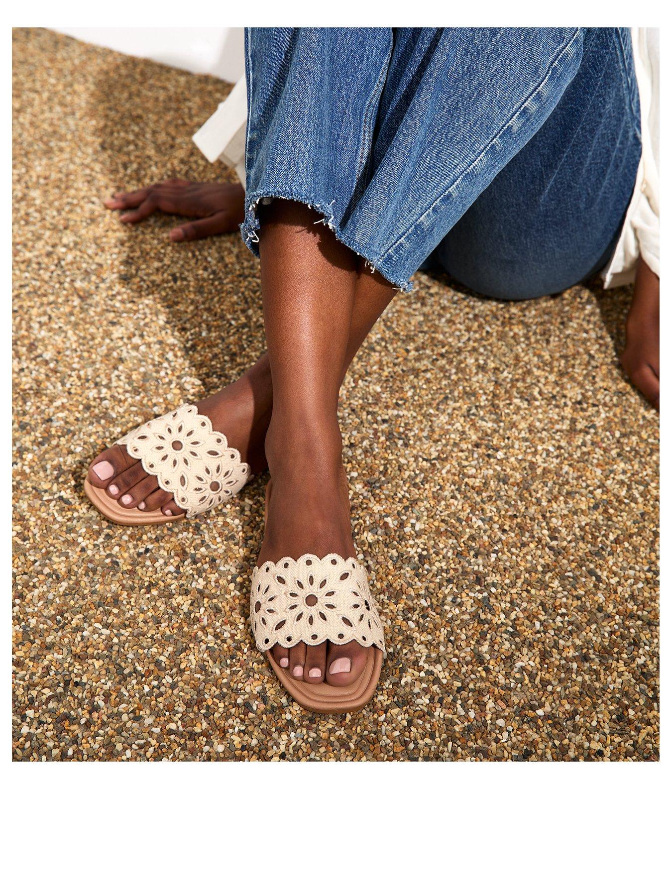 stillFront image of new-look-floral-lazercut-linen-mule-sandals