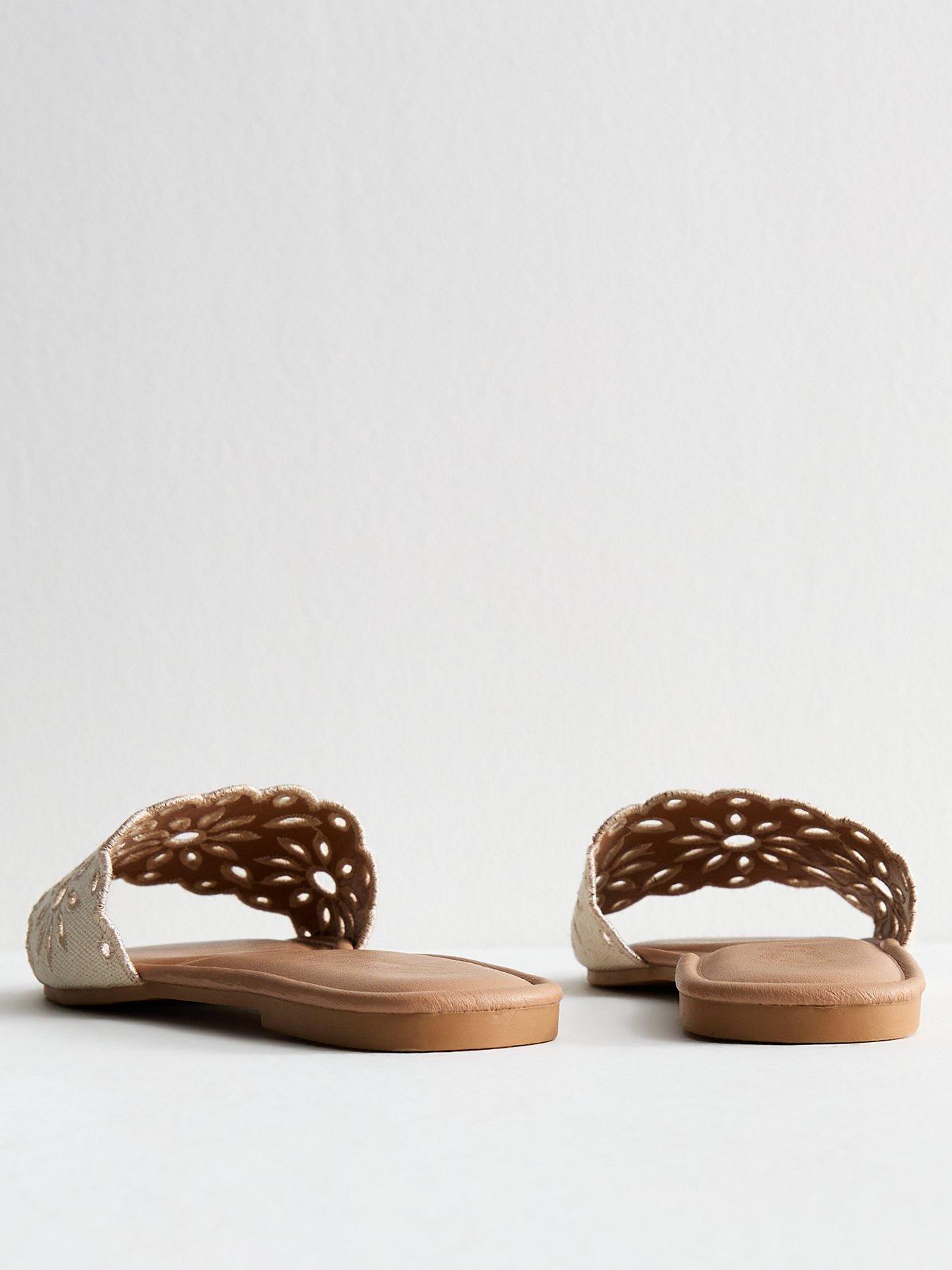  image of new-look-floral-lazercut-linen-mule-sandals