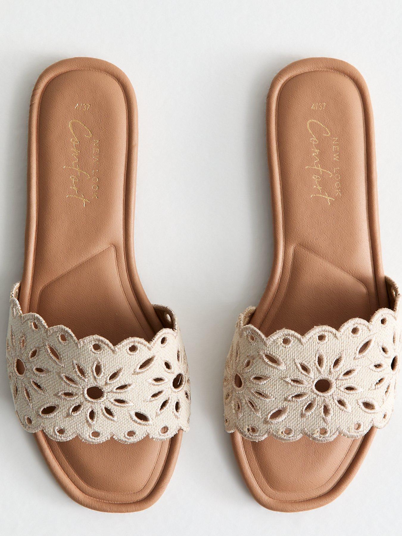  image of new-look-floral-lazercut-linen-mule-sandals