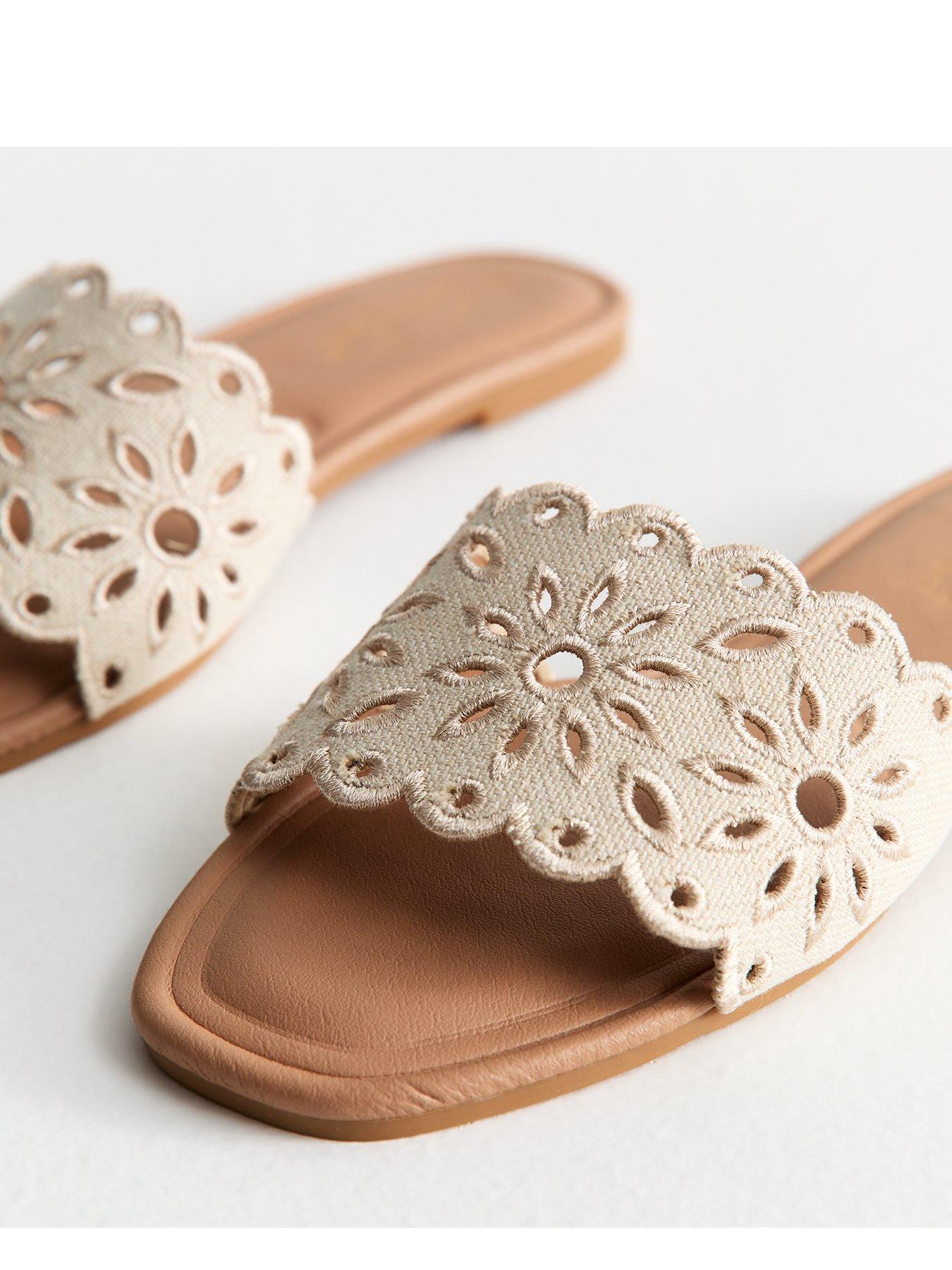 image of new-look-floral-lazercut-linen-mule-sandals