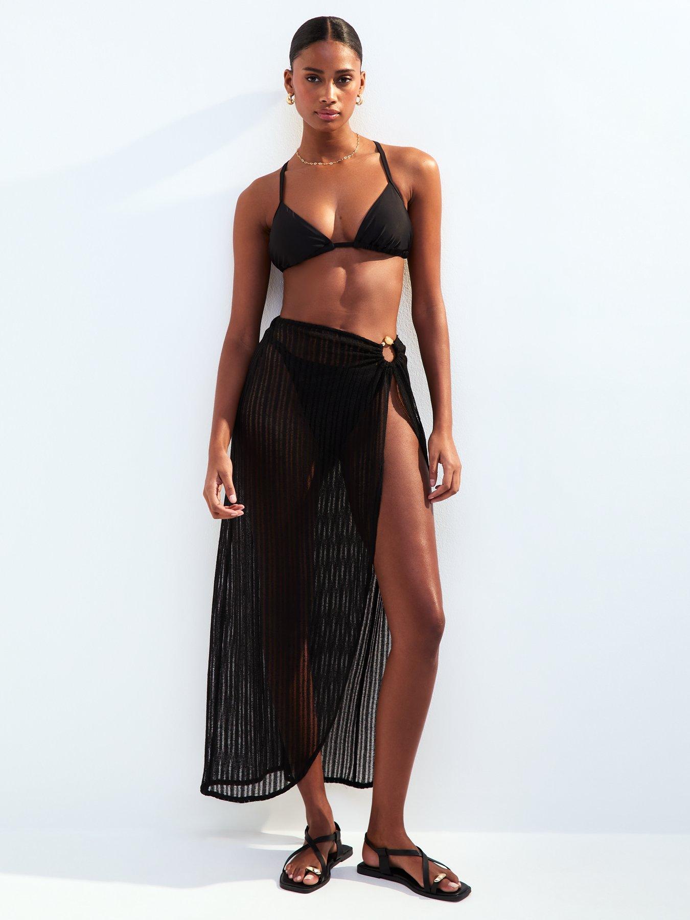 undefined Black Ribbed Sarong Beach Skirt