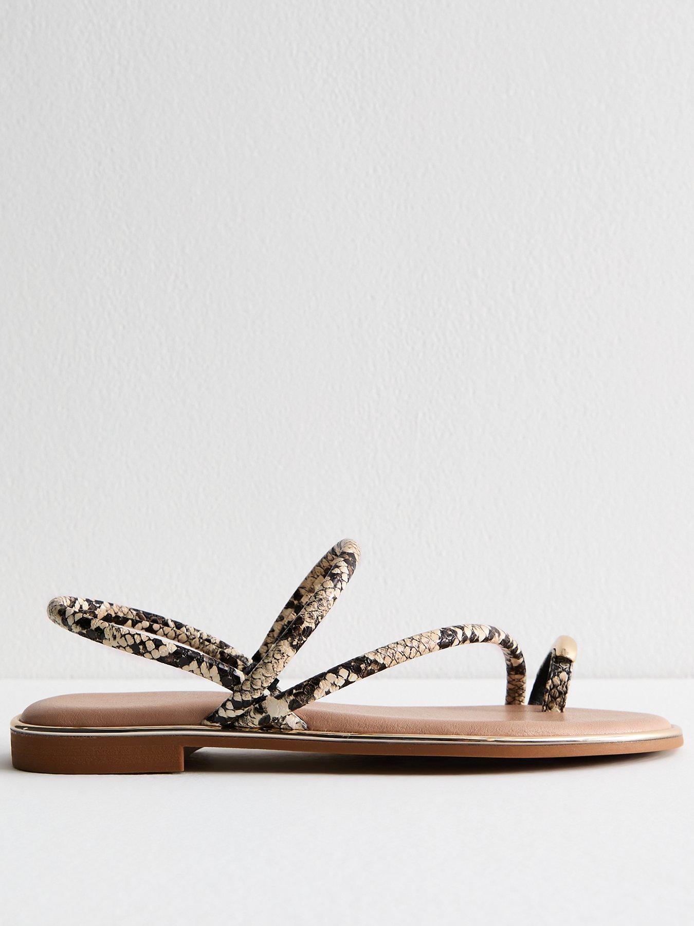 undefined Off White Faux Leather Snake Print Toe Post Sandals