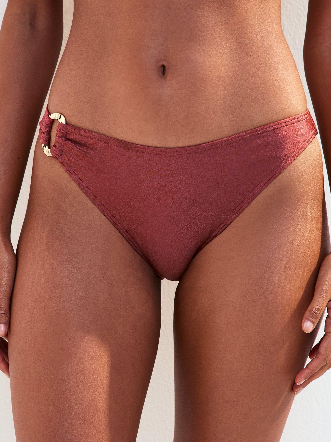 New Look Dark Pink Ring Detail Bikini Bottoms