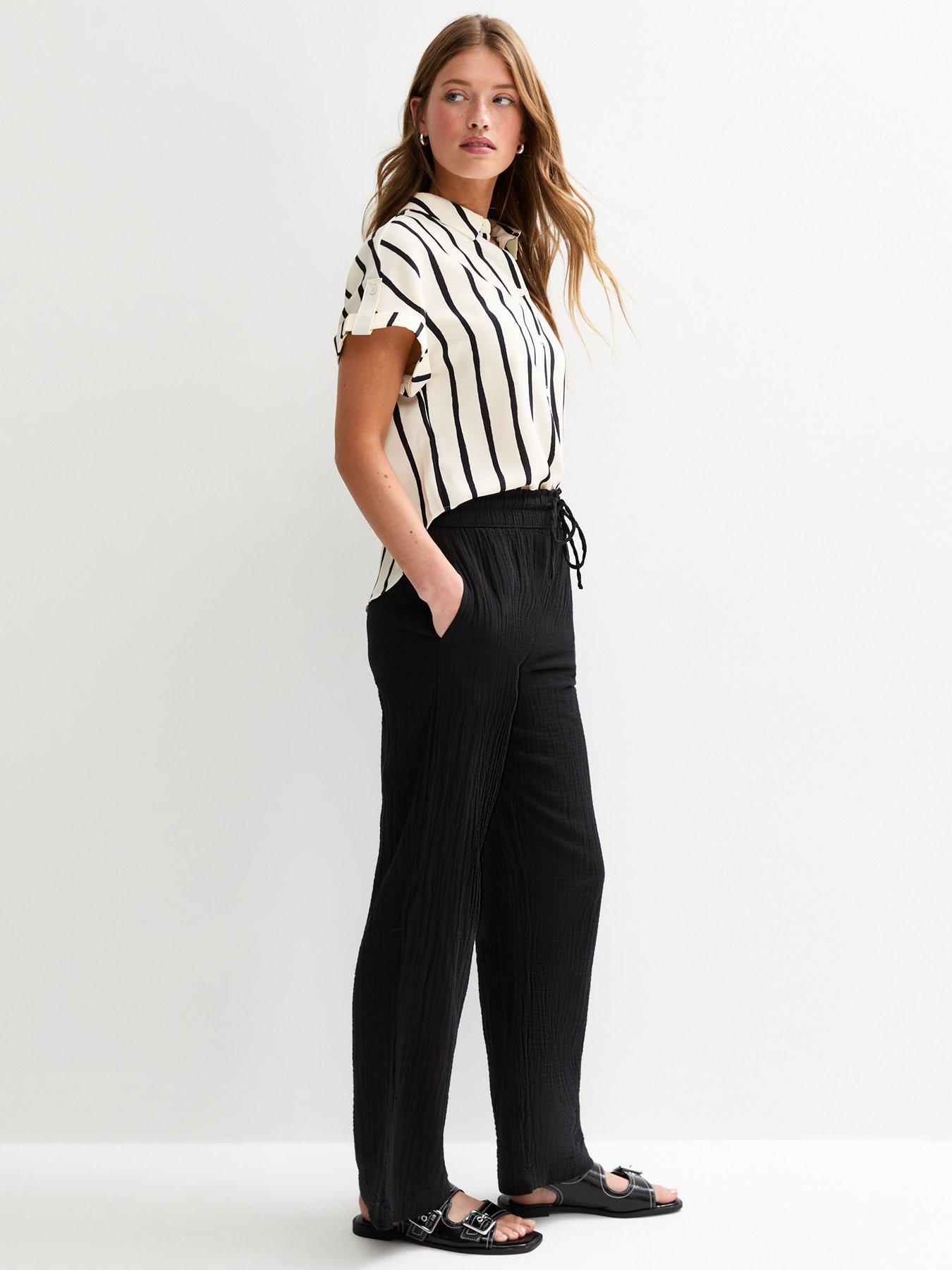 undefined Double Cloth Wide Leg Trousers - Black