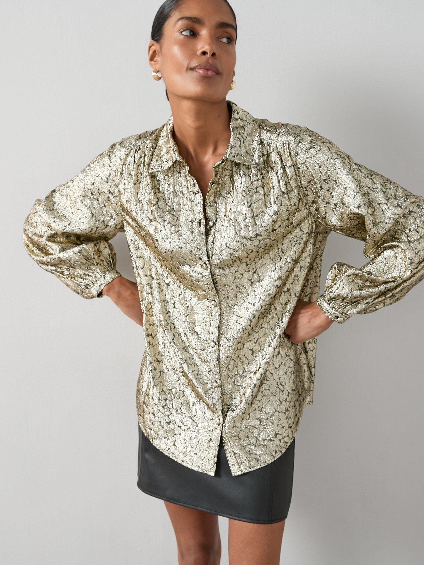 Image 1 of 7 of The Very Collection Spot Lurex Longline Shirt - Black