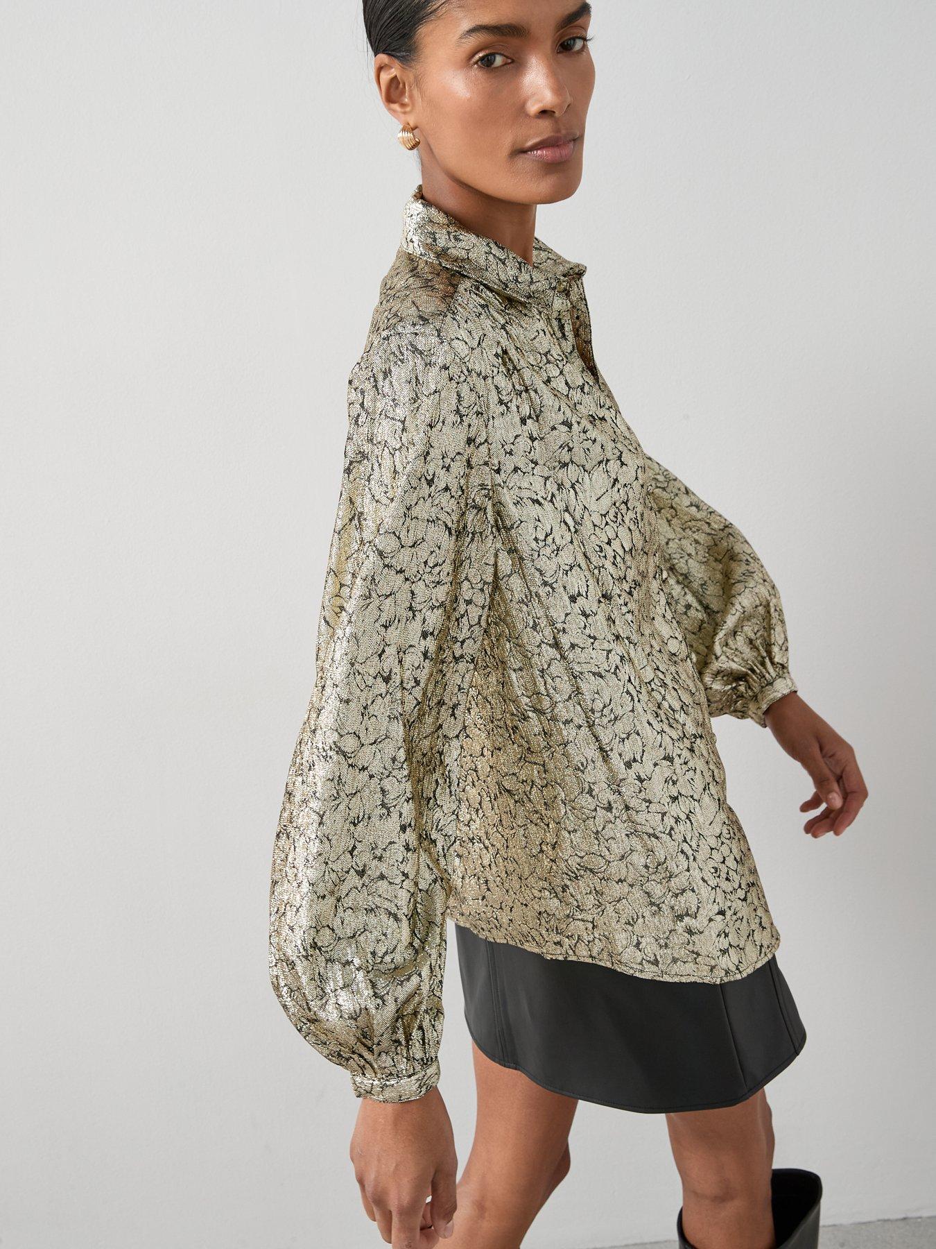 Image 4 of 7 of The Very Collection Spot Lurex Longline Shirt - Black
