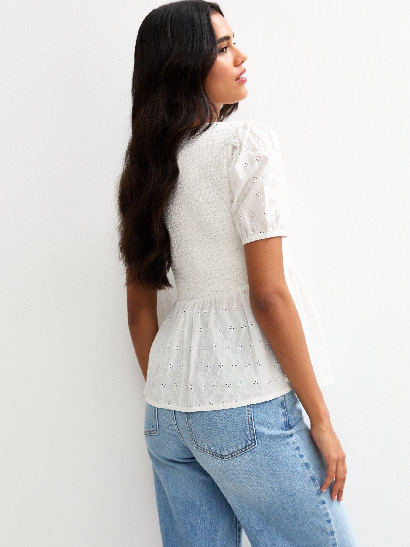 stillFront image of new-look-broderie-anglaise-tie-detail-top-white