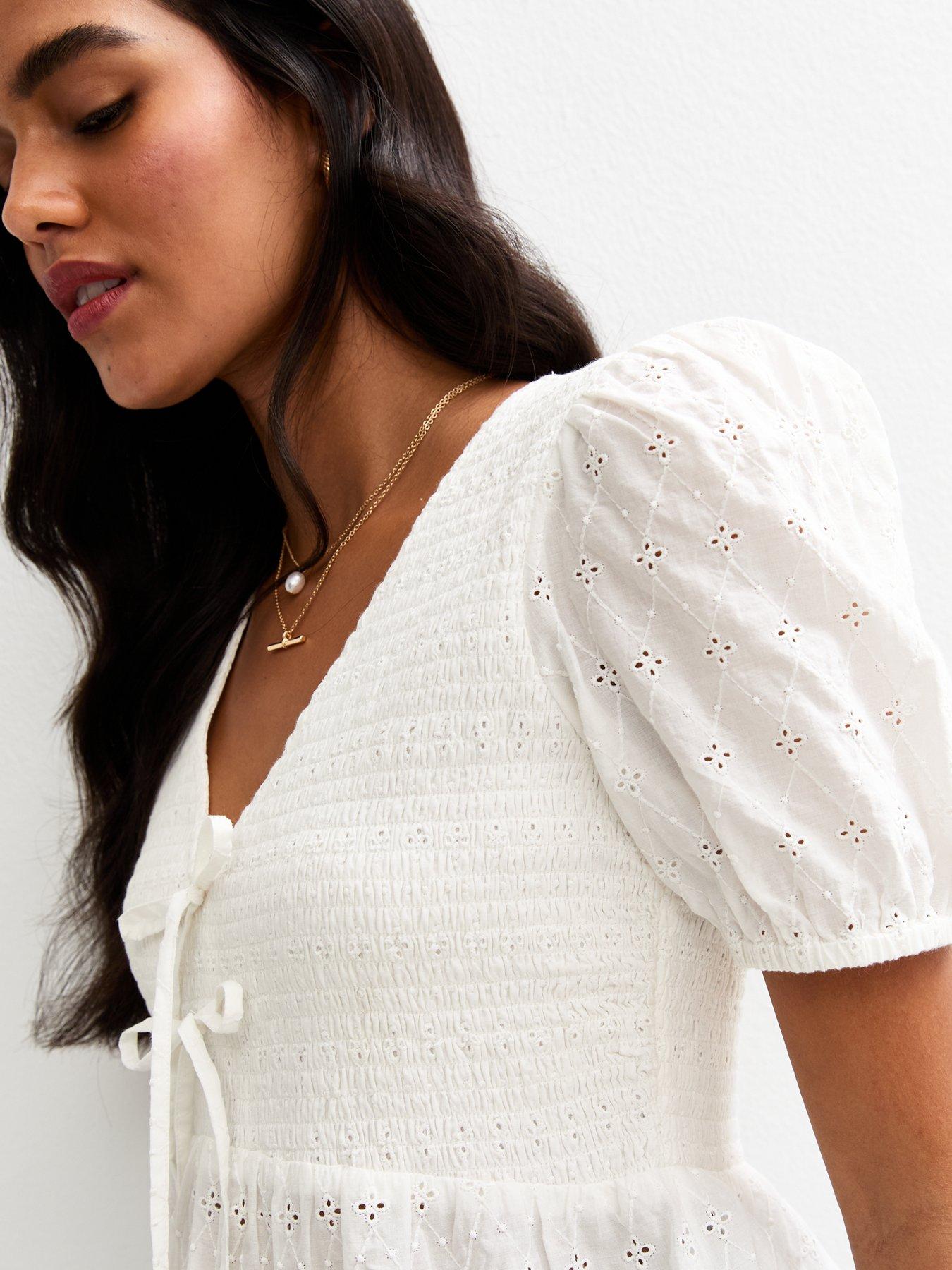  image of new-look-broderie-anglaise-tie-detail-top-white