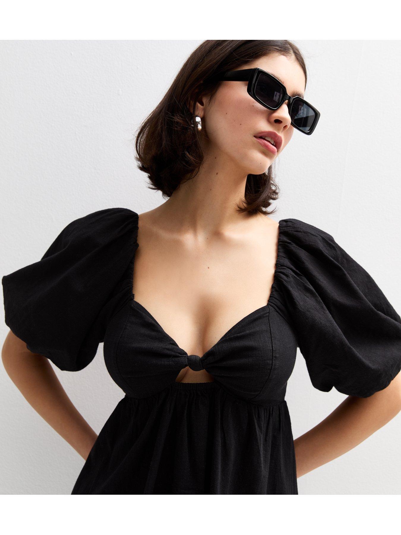 new look puff sleeve midi dress New Look Puff Sleeve Midi Dress With Cut Out Detail In White
