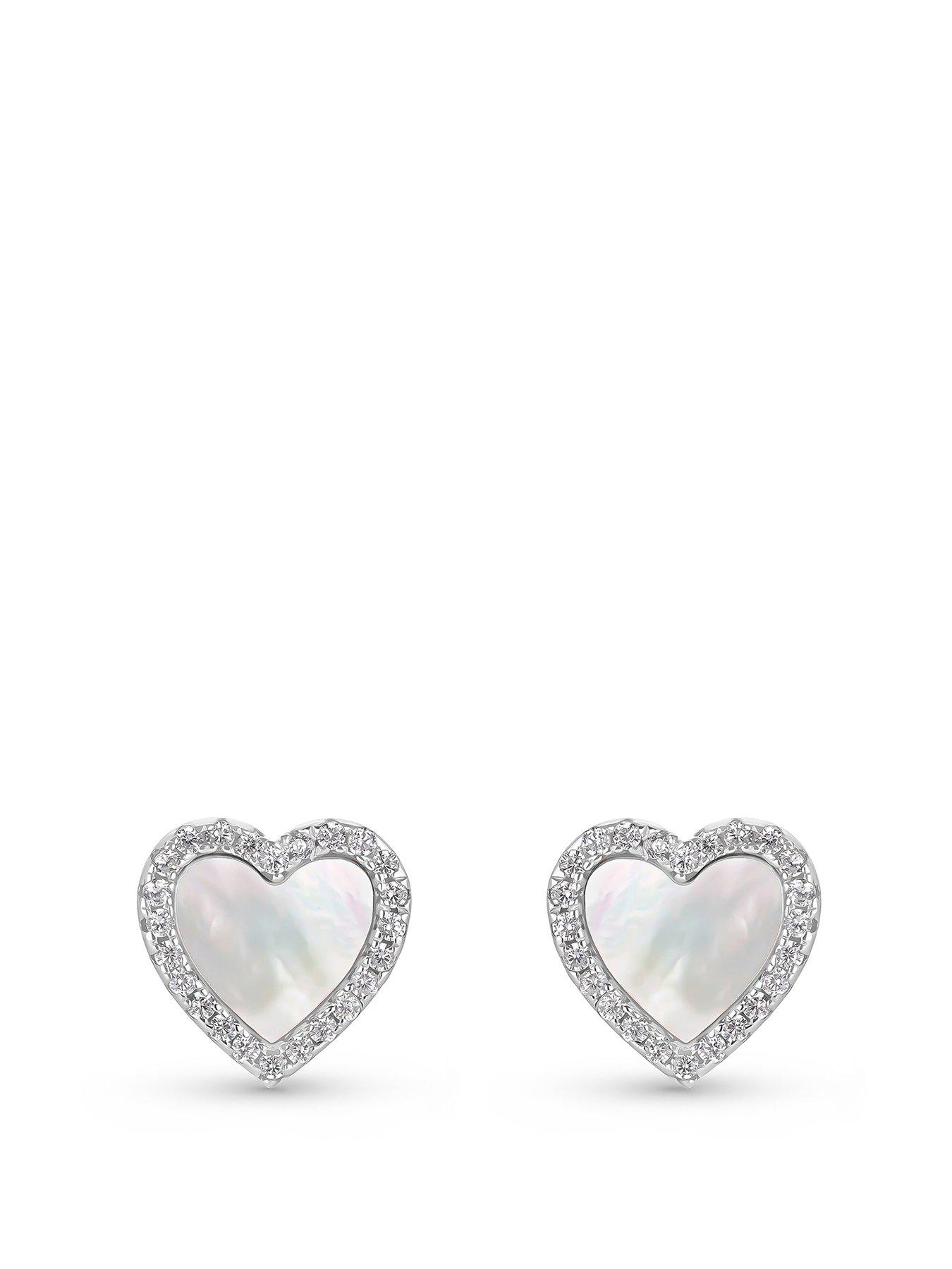 undefined Silver Cubic Zirconia Mother of Pearl Heart Stud Earrings