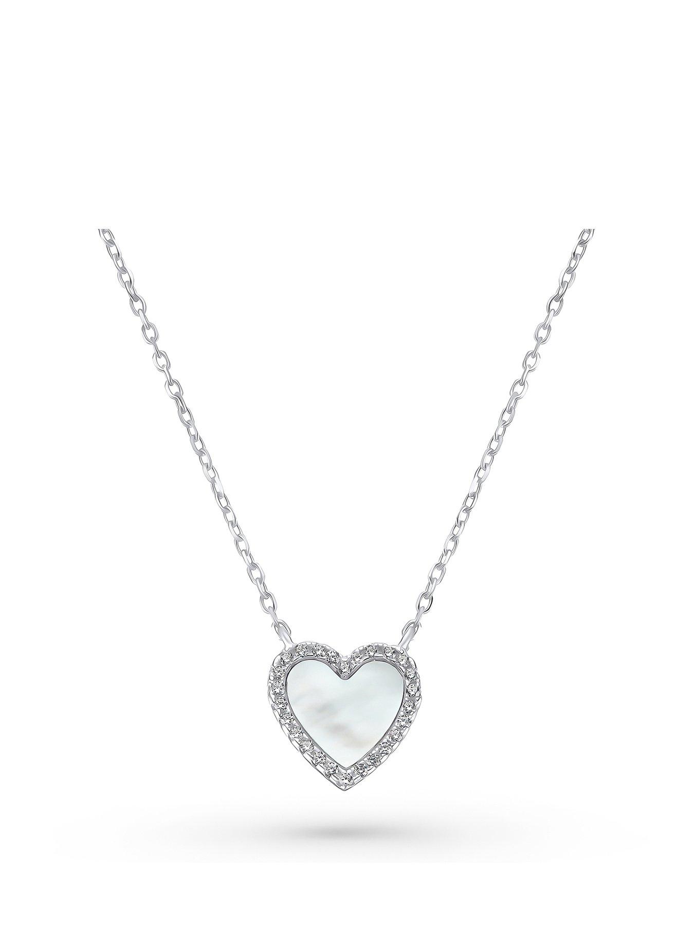 undefined Silver Cubic Zirconia Mother of Pearl Heart Necklace