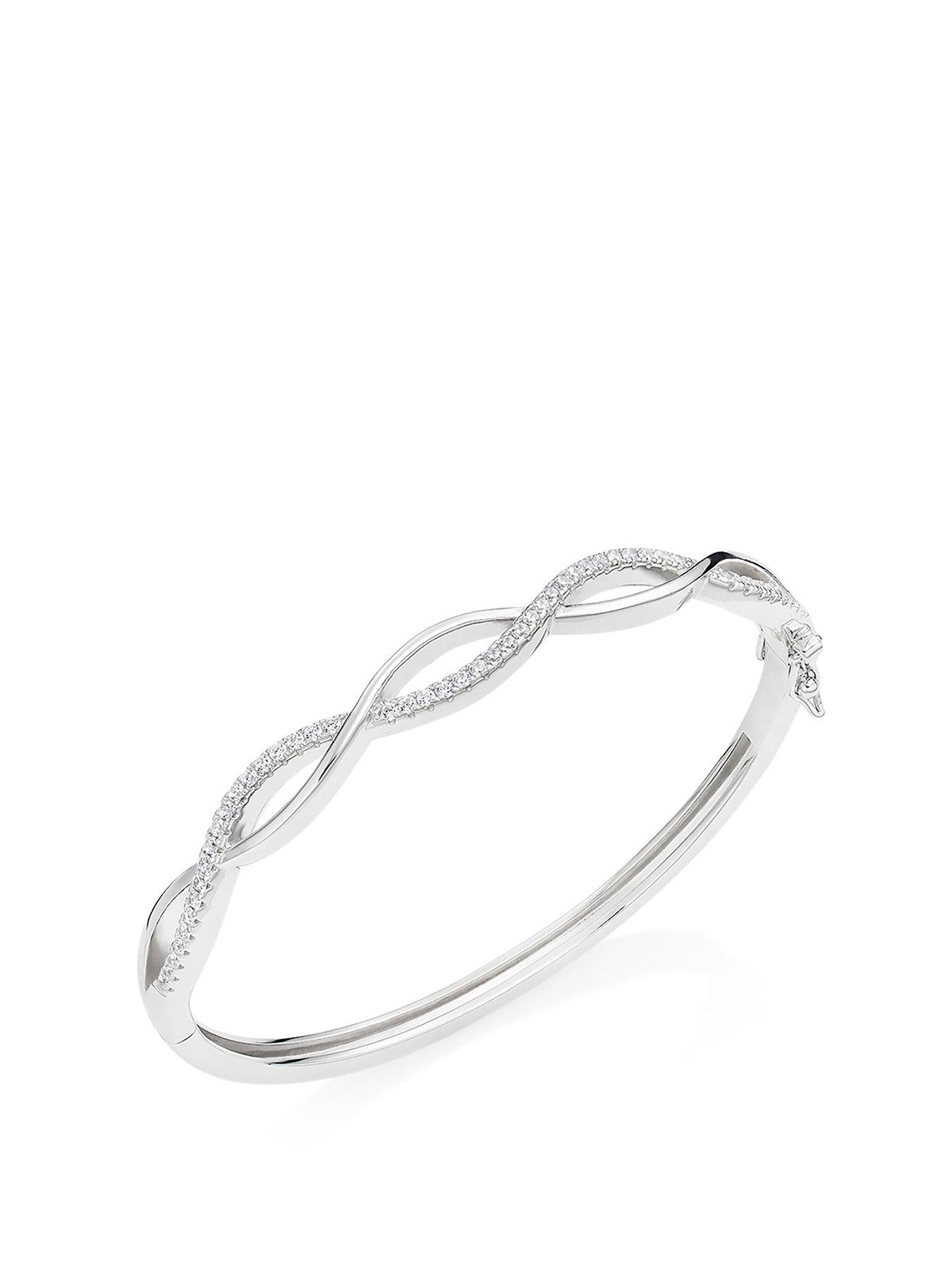 undefined Silver Cubic Zirconia Twist Bangle
