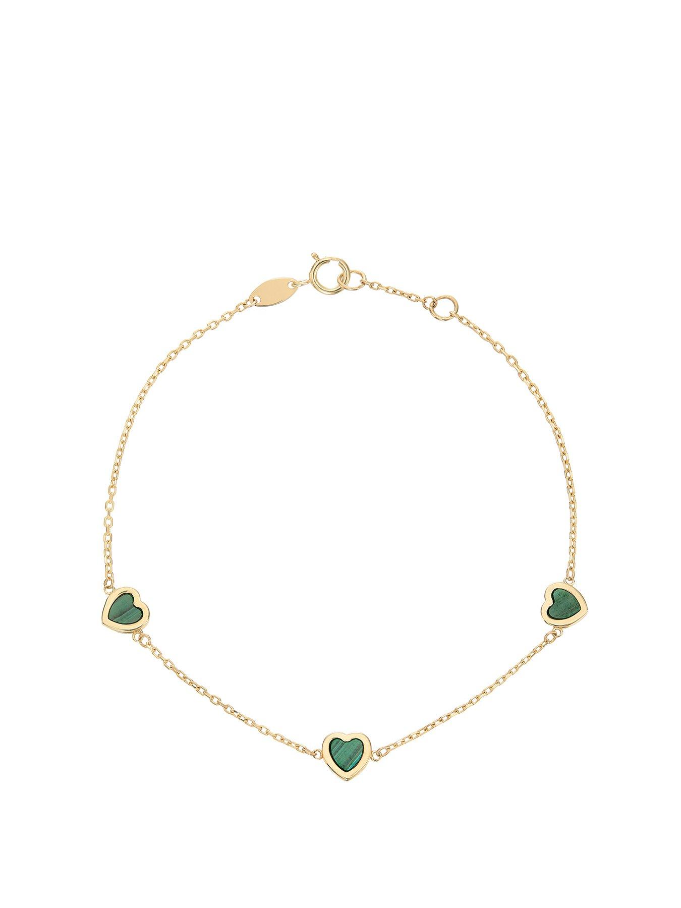  image of beaverbrooks-9ct-yellow-gold-malachite-heart-bracelet