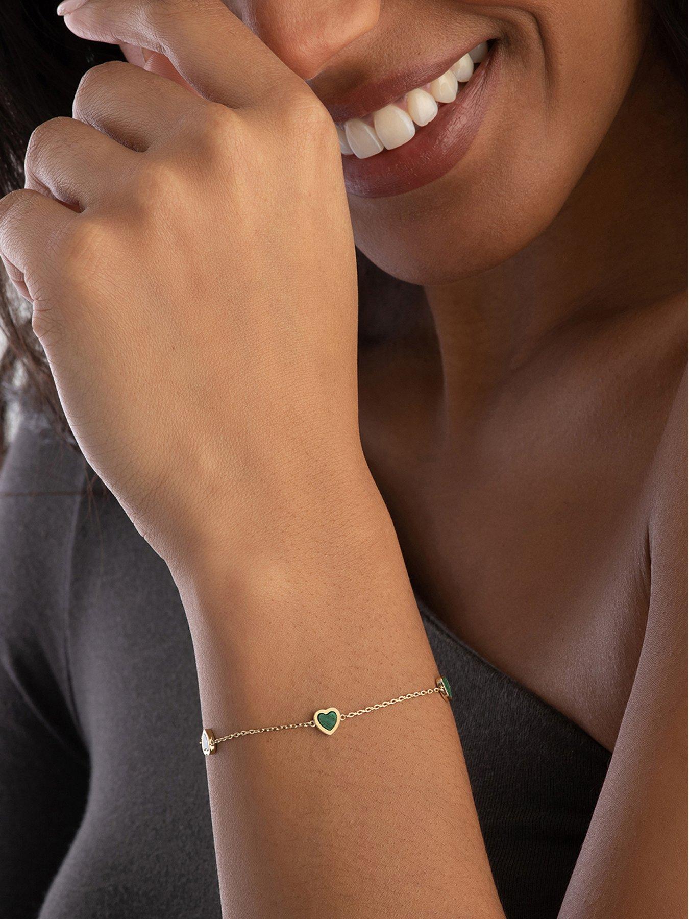  image of beaverbrooks-9ct-yellow-gold-malachite-heart-bracelet