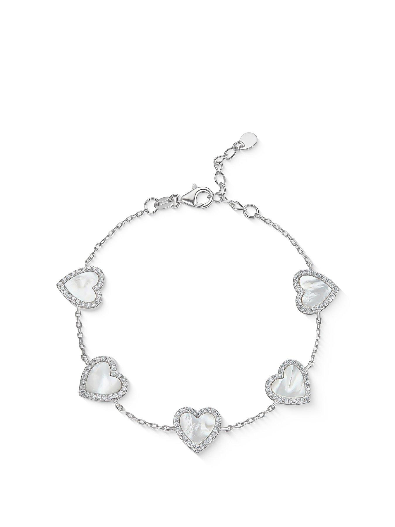  image of beaverbrooks-silver-cubic-zirconia-mother-of-pearl-heart-bracelet