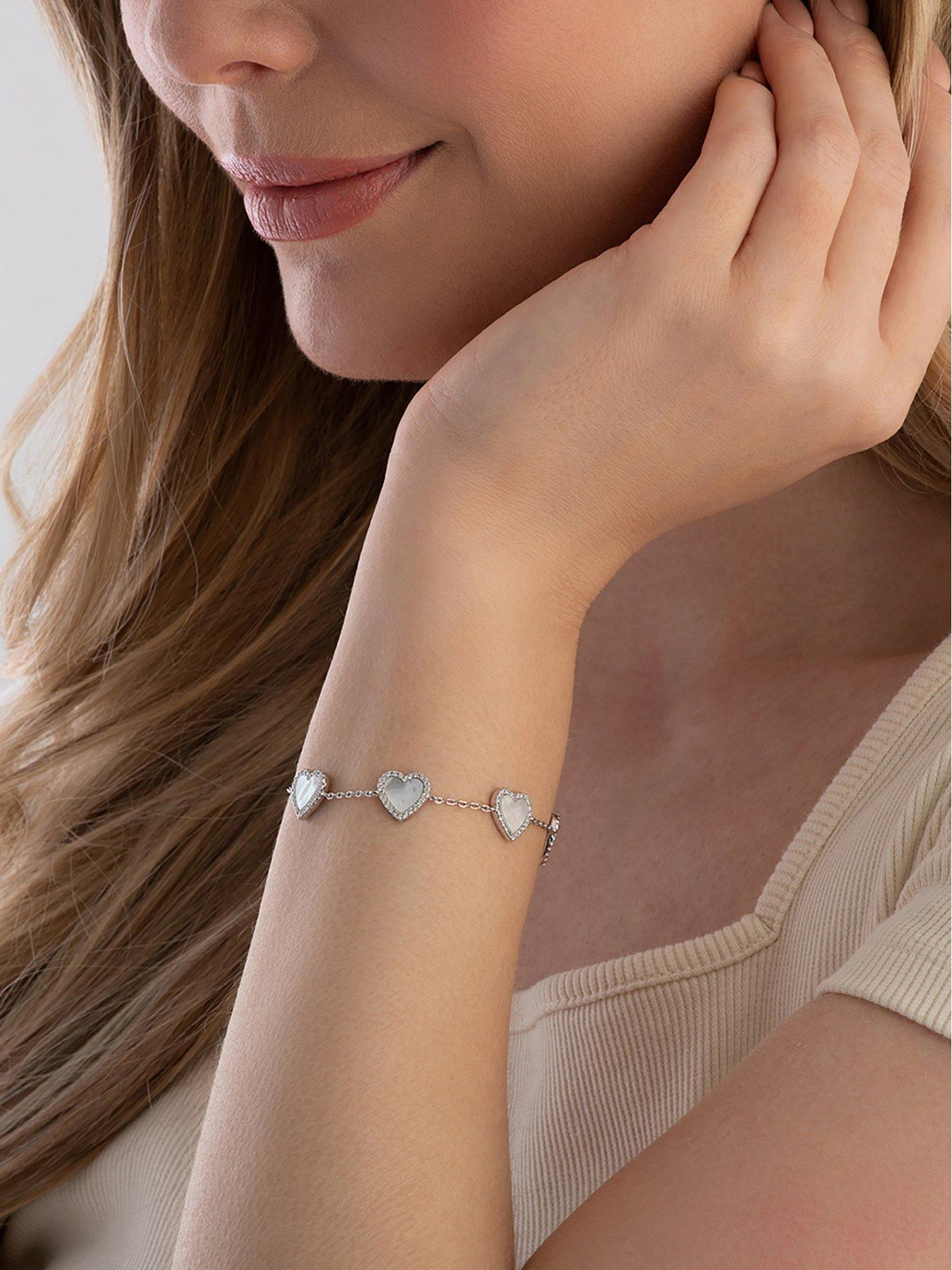  image of beaverbrooks-silver-cubic-zirconia-mother-of-pearl-heart-bracelet