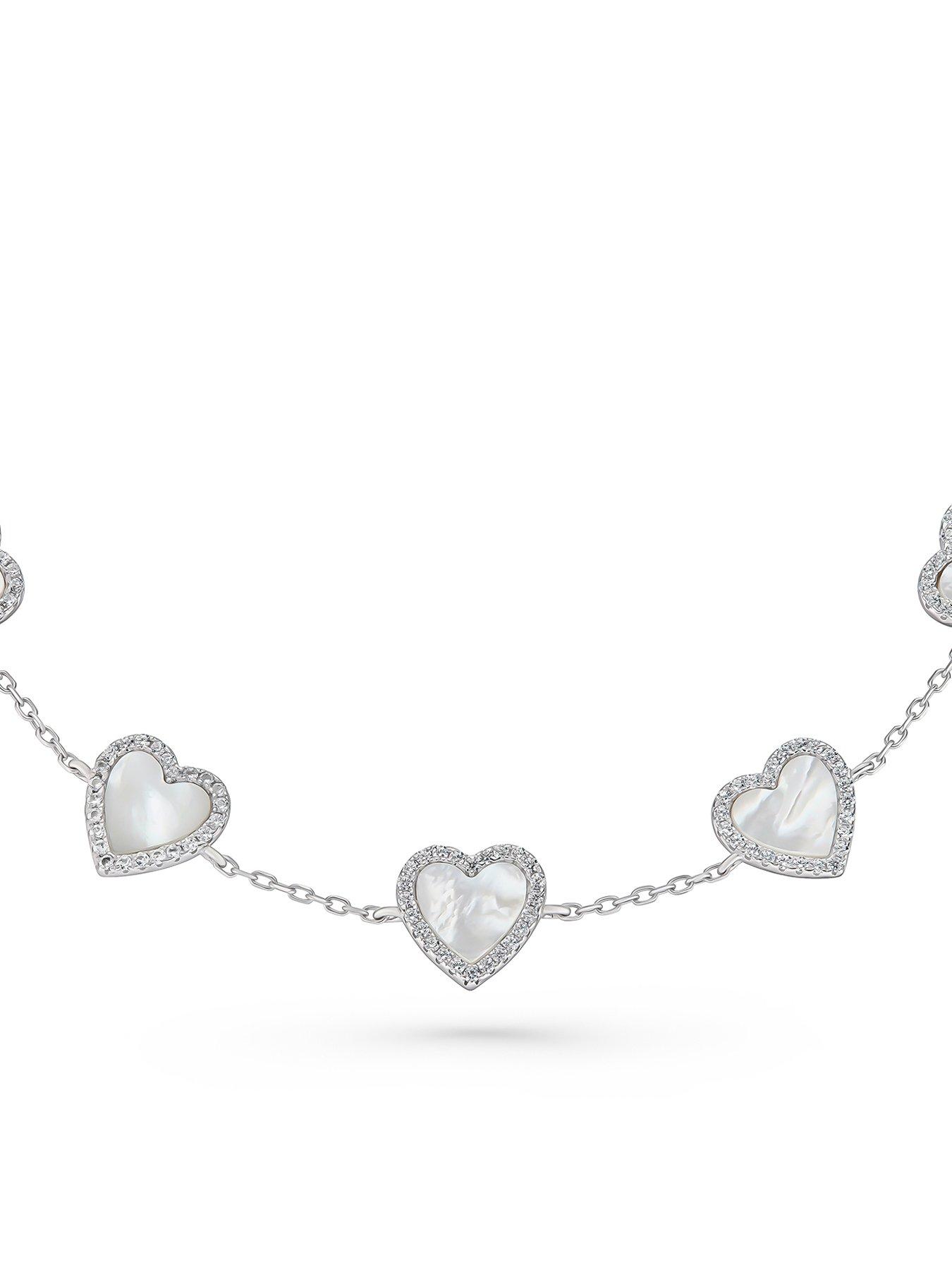 image of beaverbrooks-silver-cubic-zirconia-mother-of-pearl-heart-bracelet