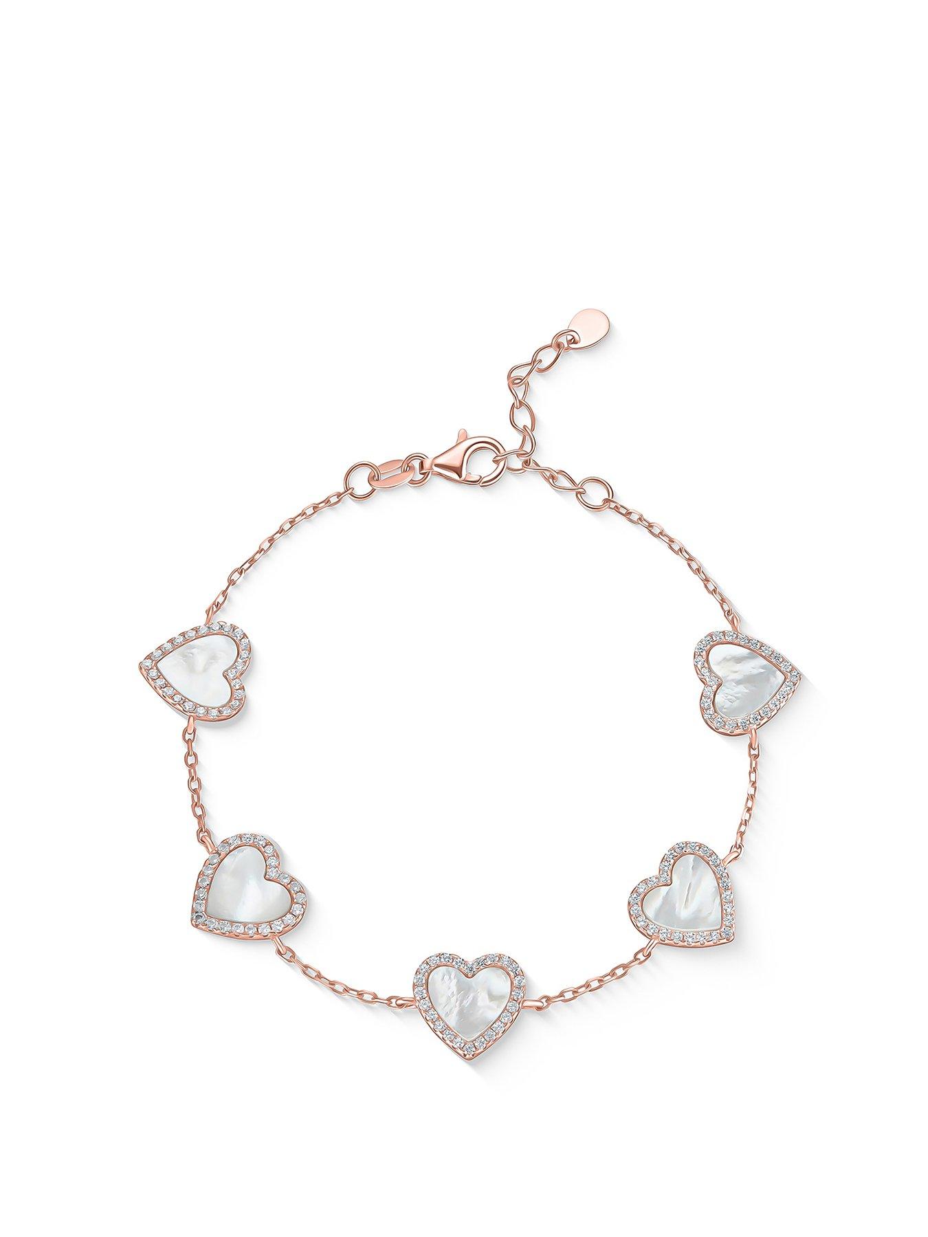  image of beaverbrooks-rose-gold-plated-cubic-zirconia-mother-of-pearl-heart-bracelet