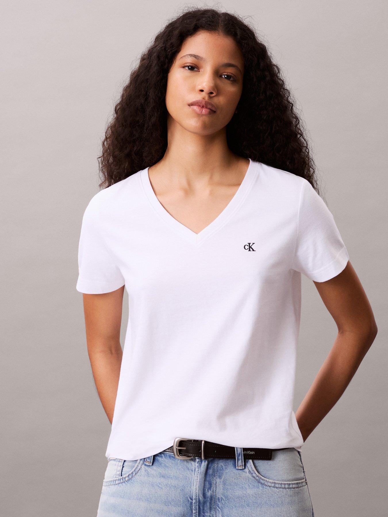 Calvin Klein Jeans Archive Jersey V Neck T-Shirt - Brilliant - White