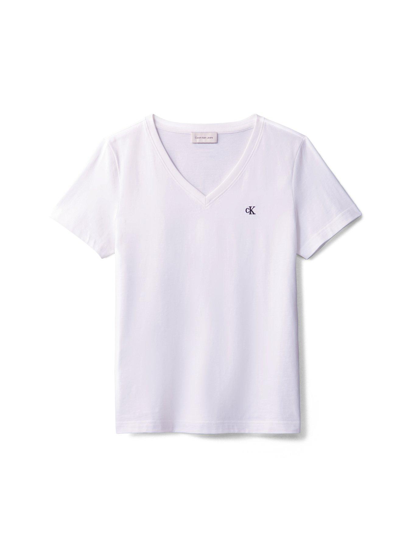 Image 6 of 6 of Calvin Klein Jeans Womens Archive Jersey V Neck T-Shirt - White